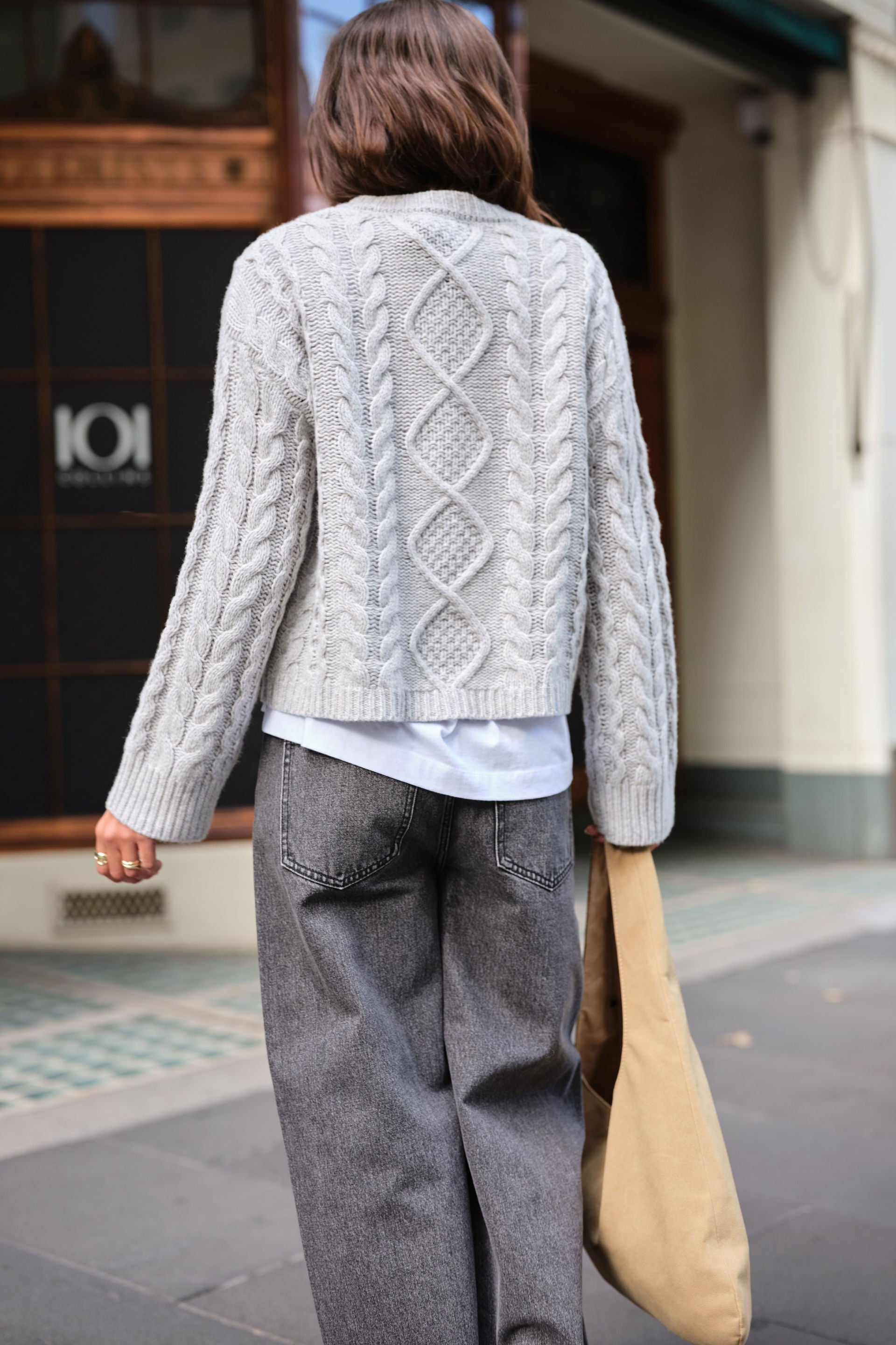 Enid Cable Knit Henley - Silver Marle