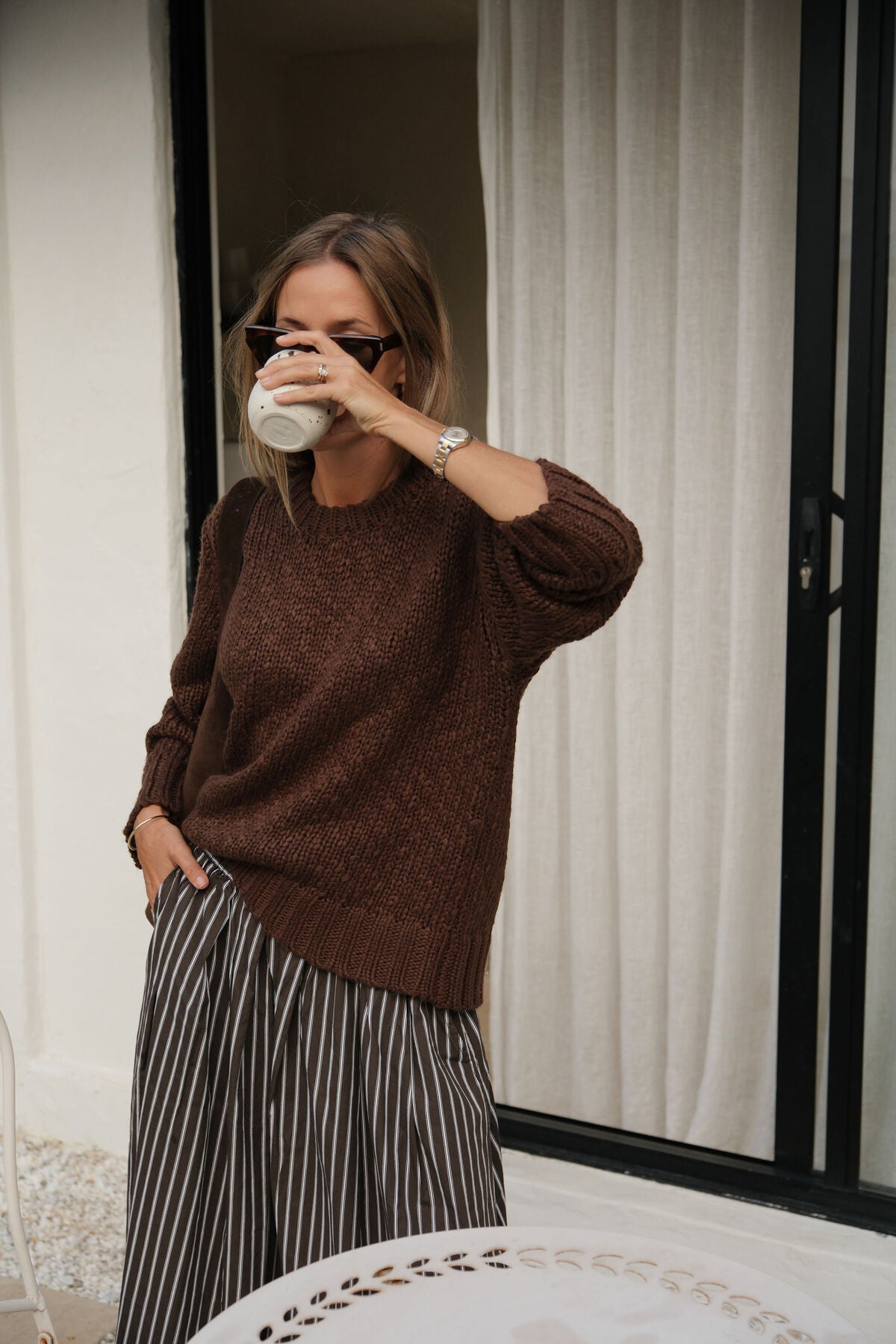 Sage Chunky Knit Crew - Chocolate
