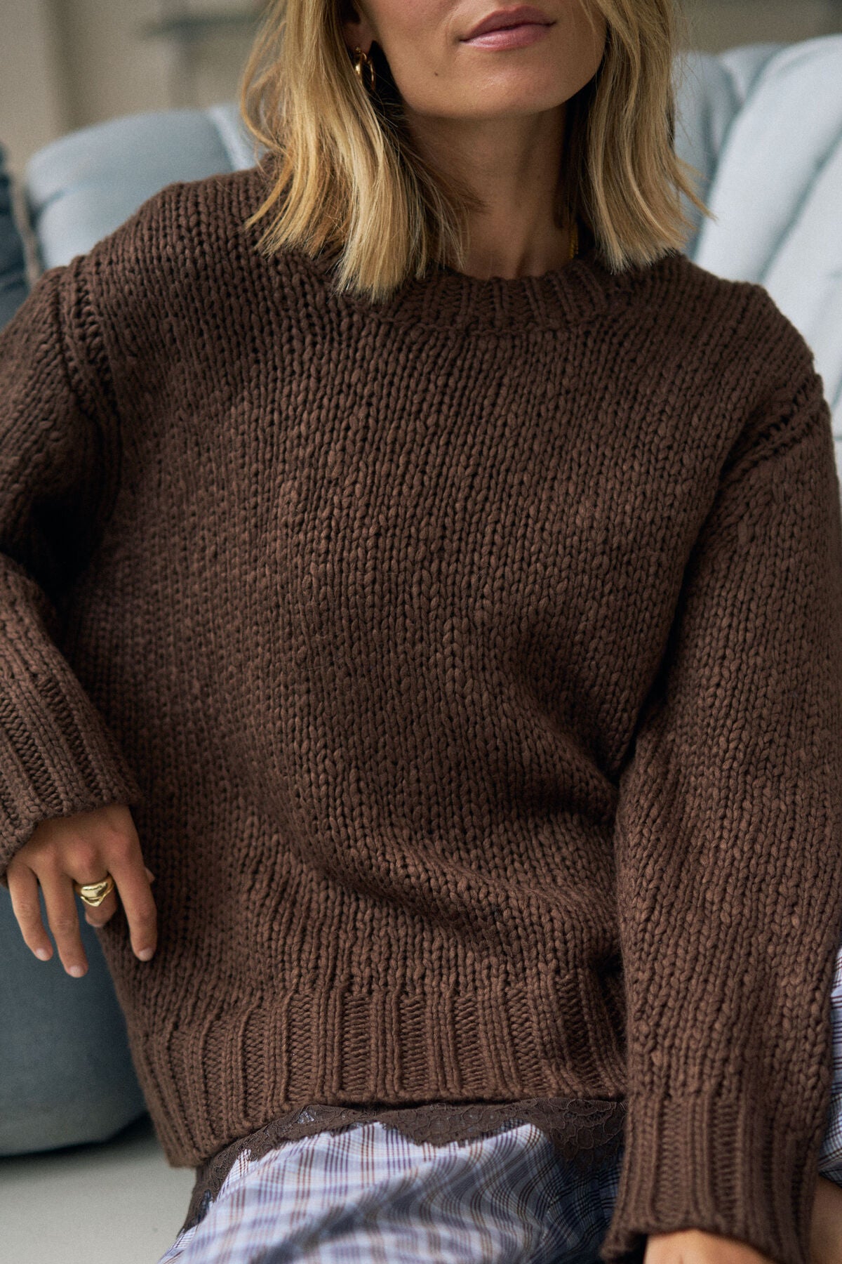 Sage Chunky Knit Crew - Chocolate