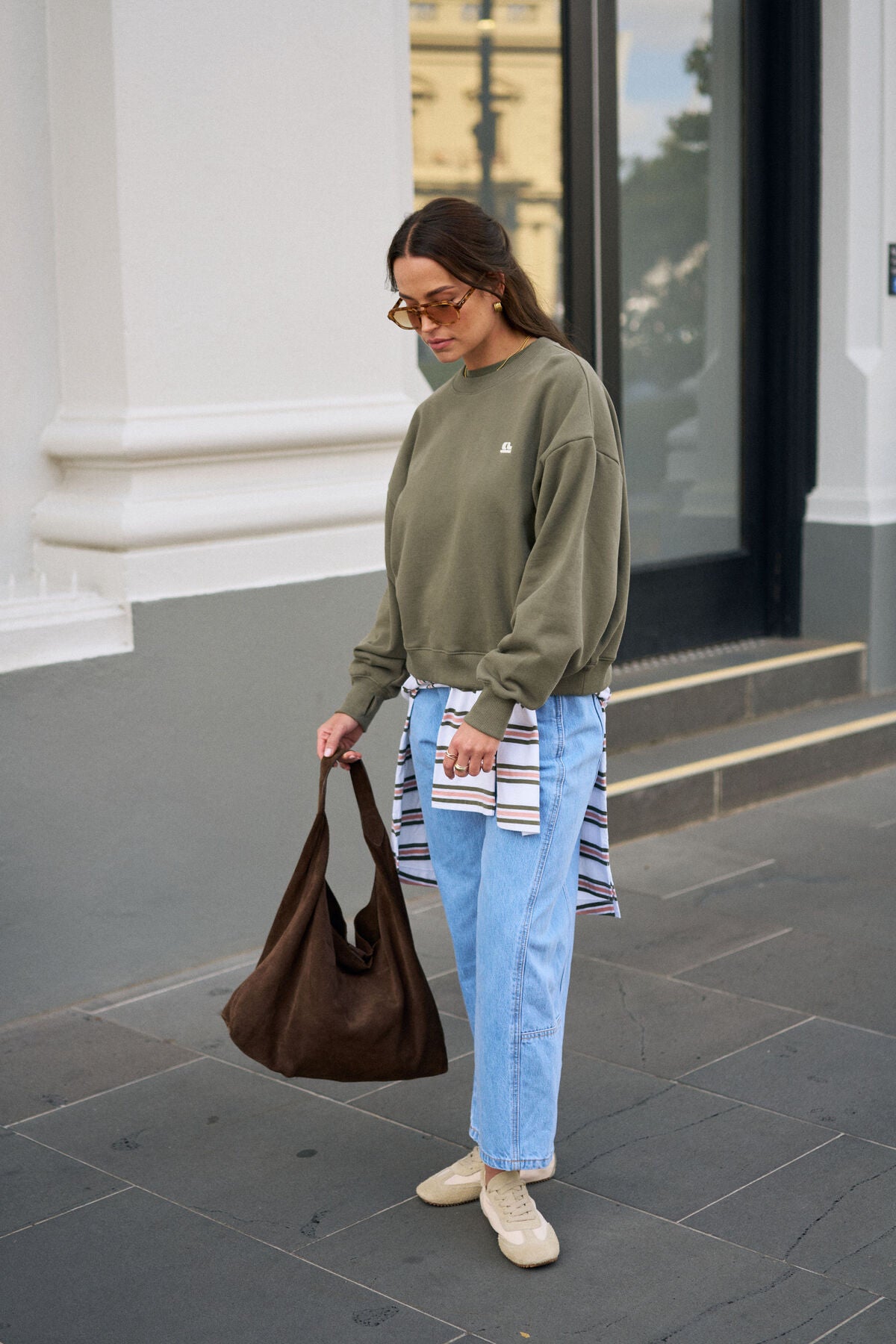 Quinn Slouchy Crew - Washed Olive