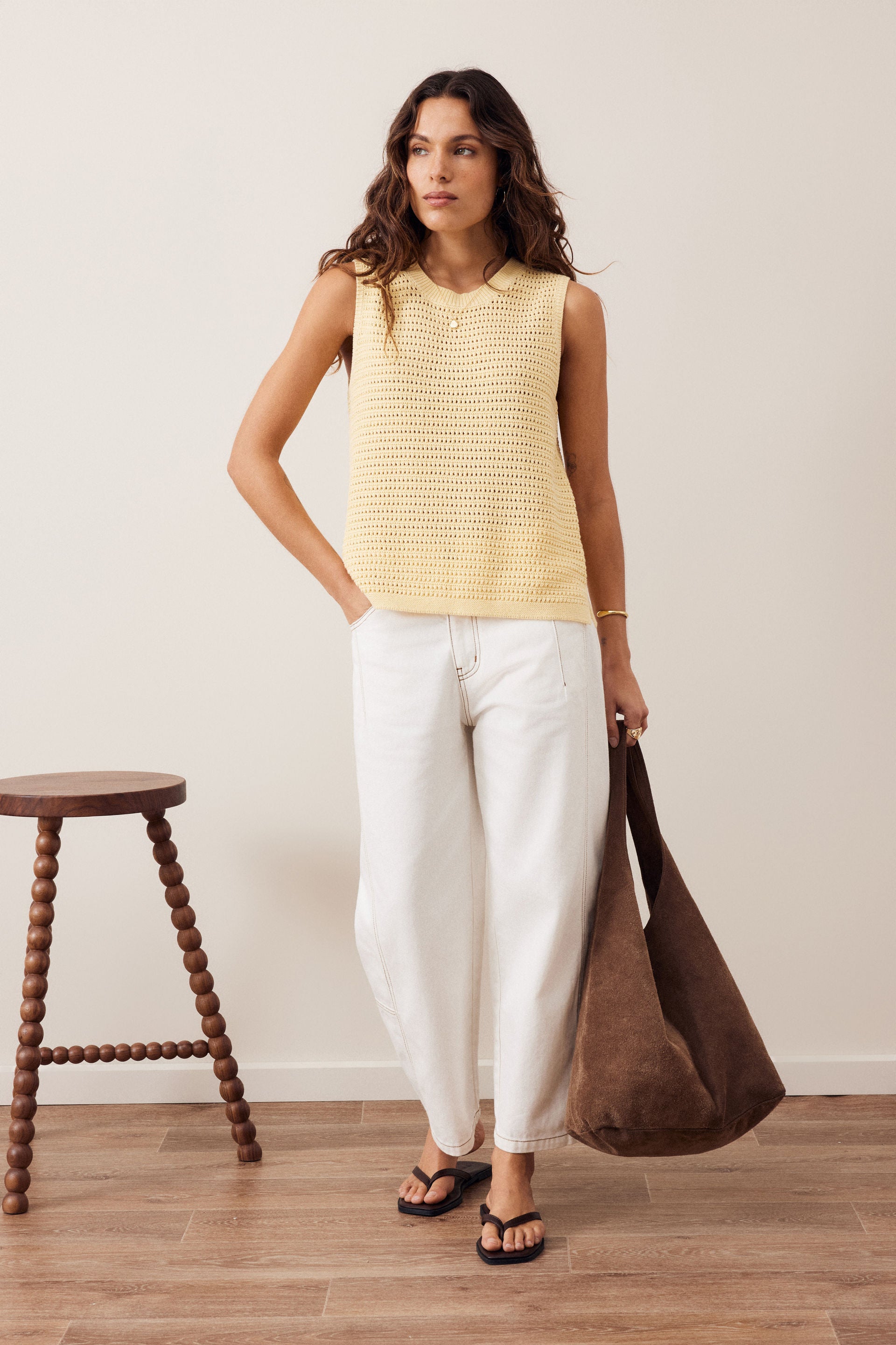 Maddy Mesh Knit Tank - New Butter