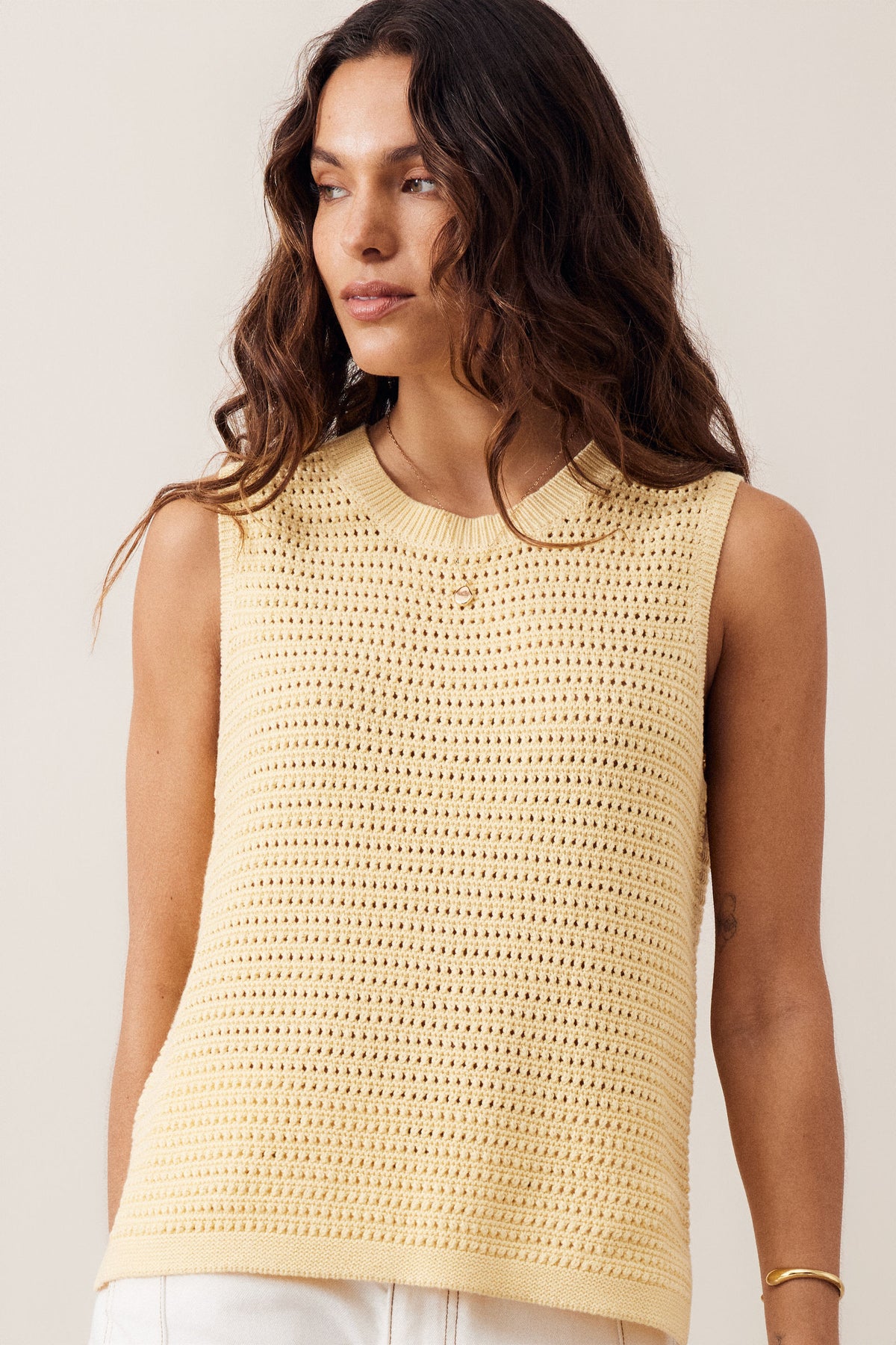 Maddy Mesh Knit Tank - New Butter