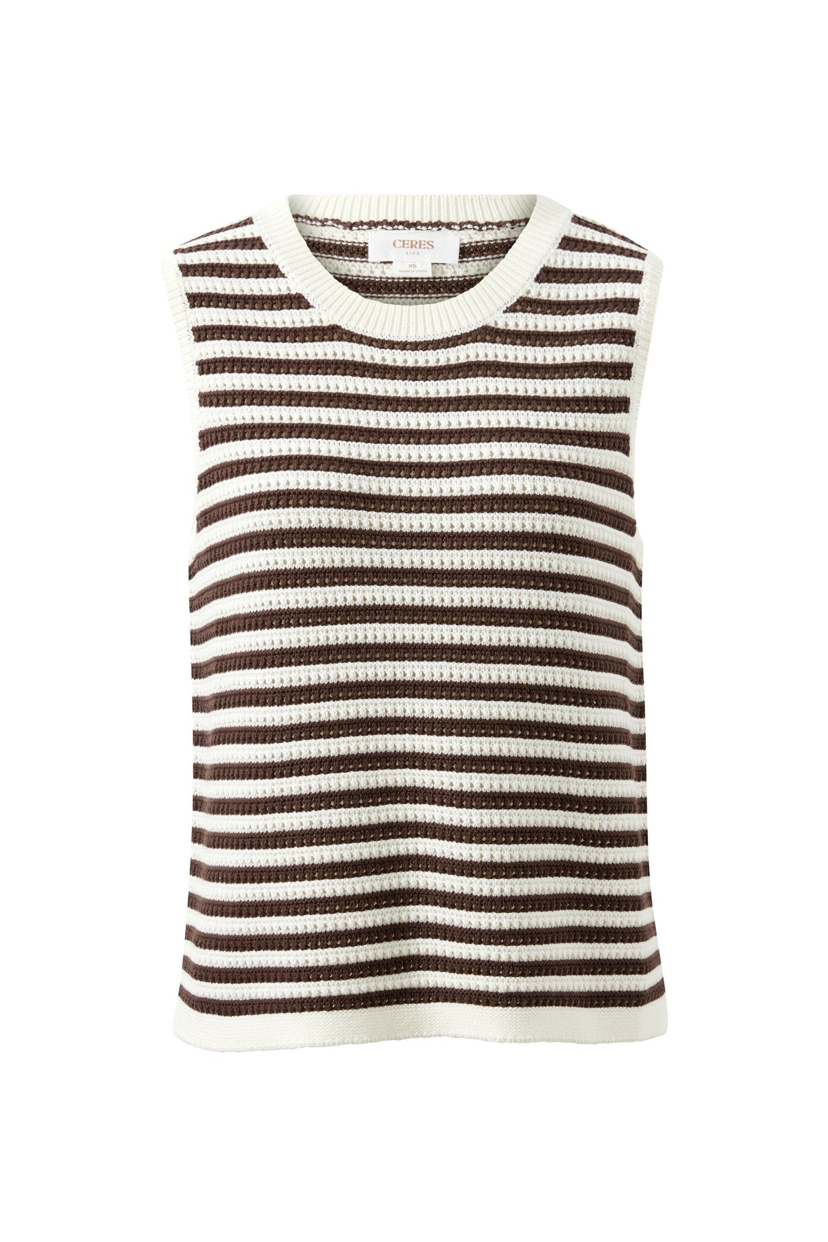 Maddy Mesh Knit Tank - Brunette Stripe