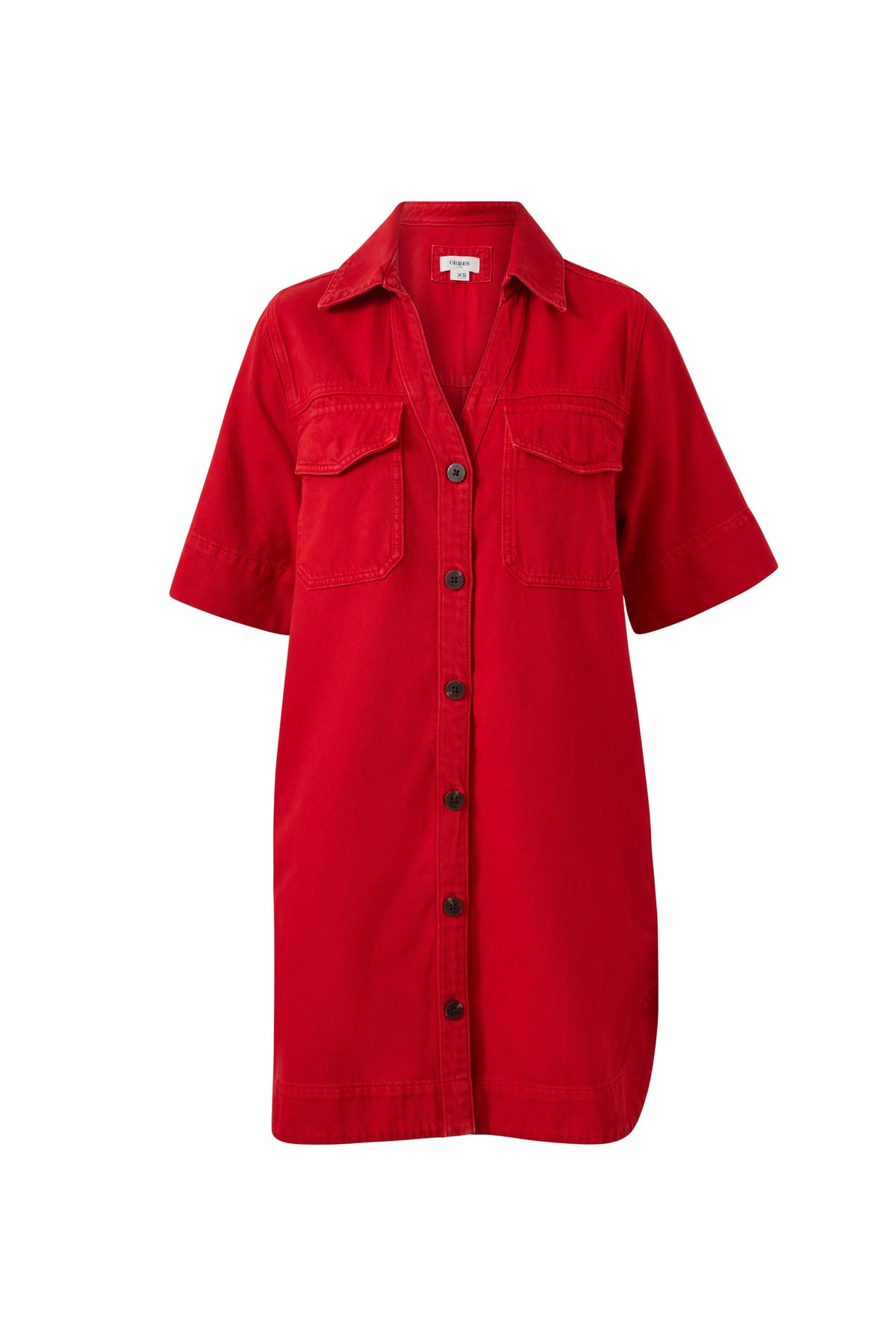 Ceres Life Bonnie Relaxed Shirt Dress - Crimson