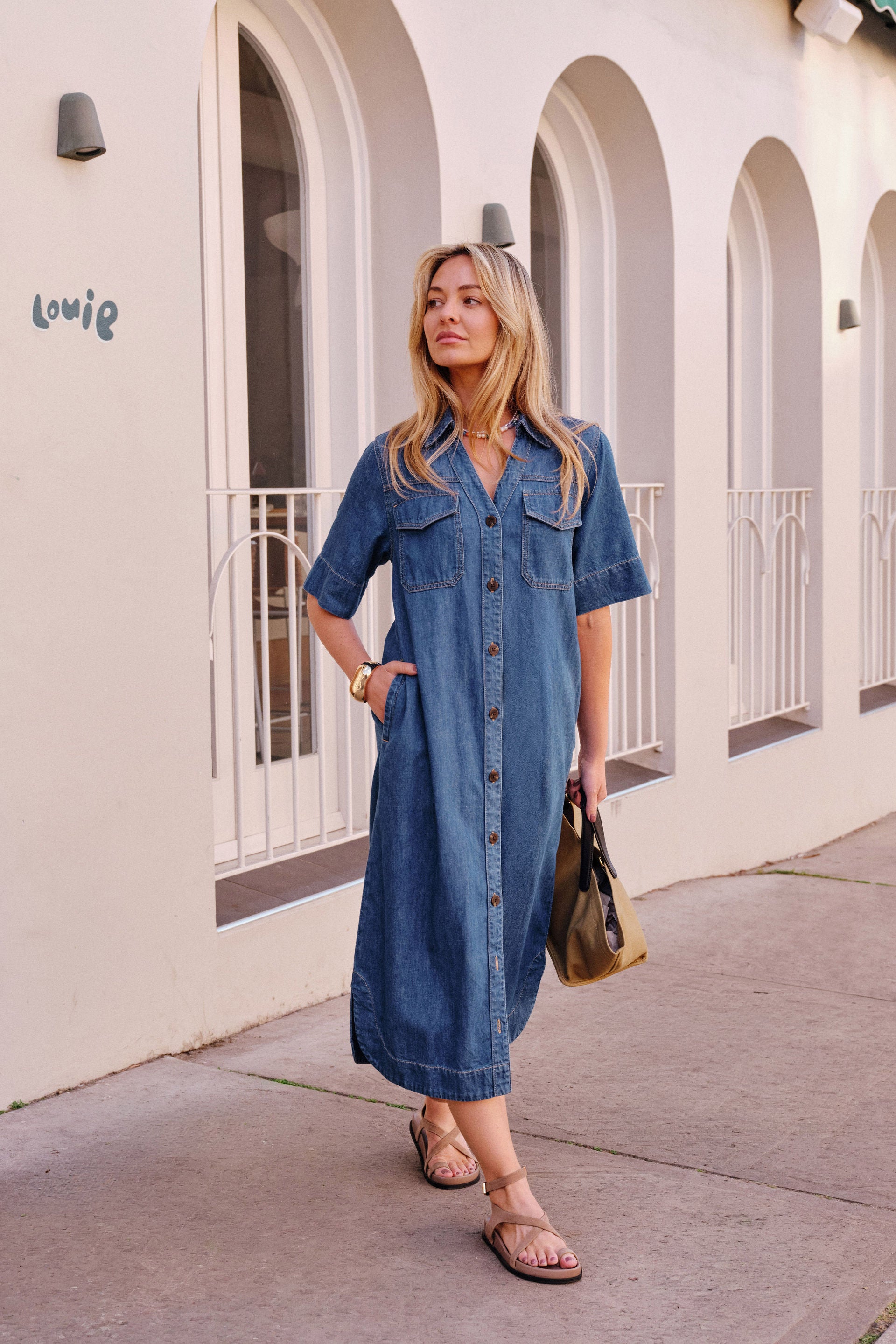 Ceres Life Sloane Short Sleeve Midi Dress in True Indigo