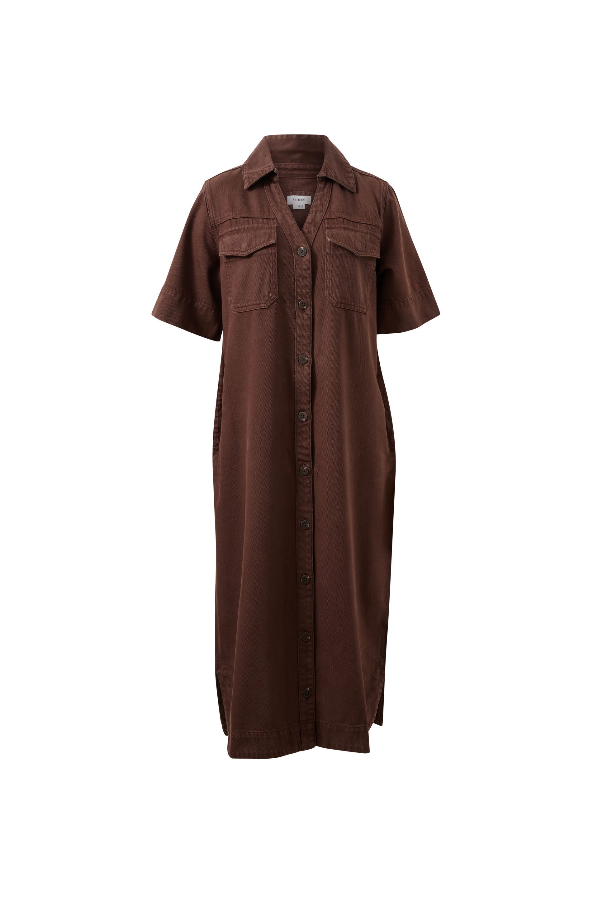 Ceres Life Sloane Short Sleeve Midi Dress in Chocolate, front view