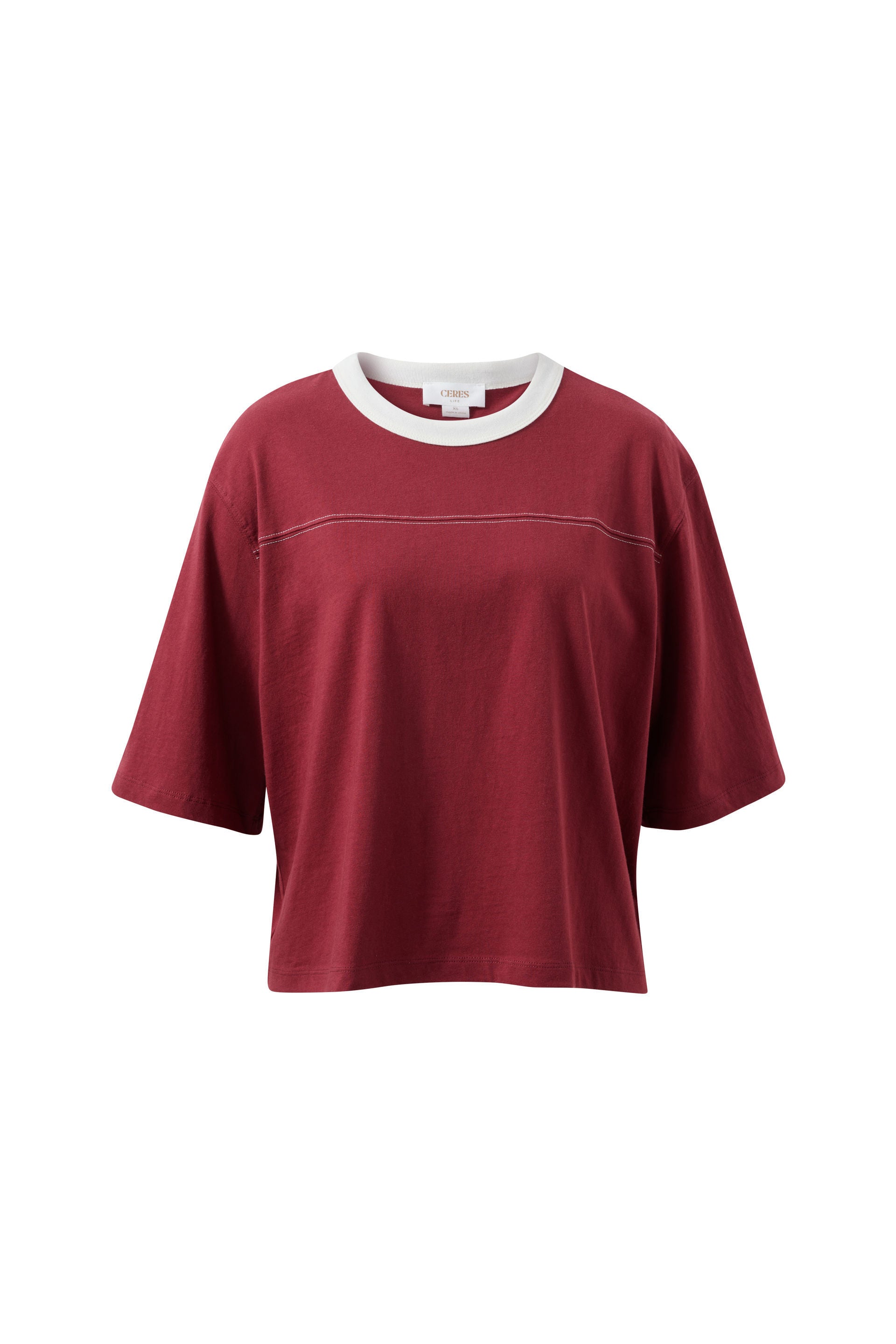 Ceres Life Devon Slouchy Seam Tee in Mulberry, front view