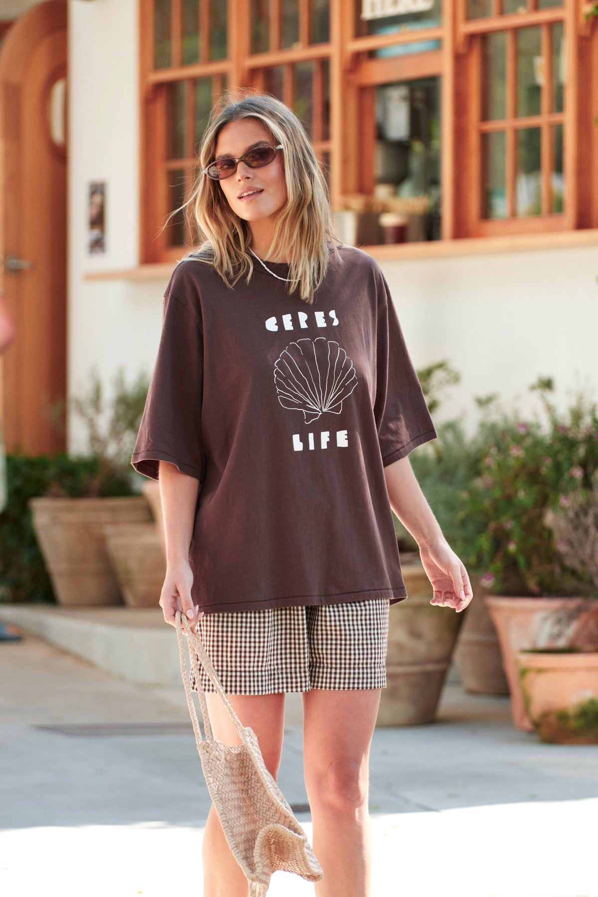 Ceres Life Luna Oversized Tee - Brunette/Milk Shell styled