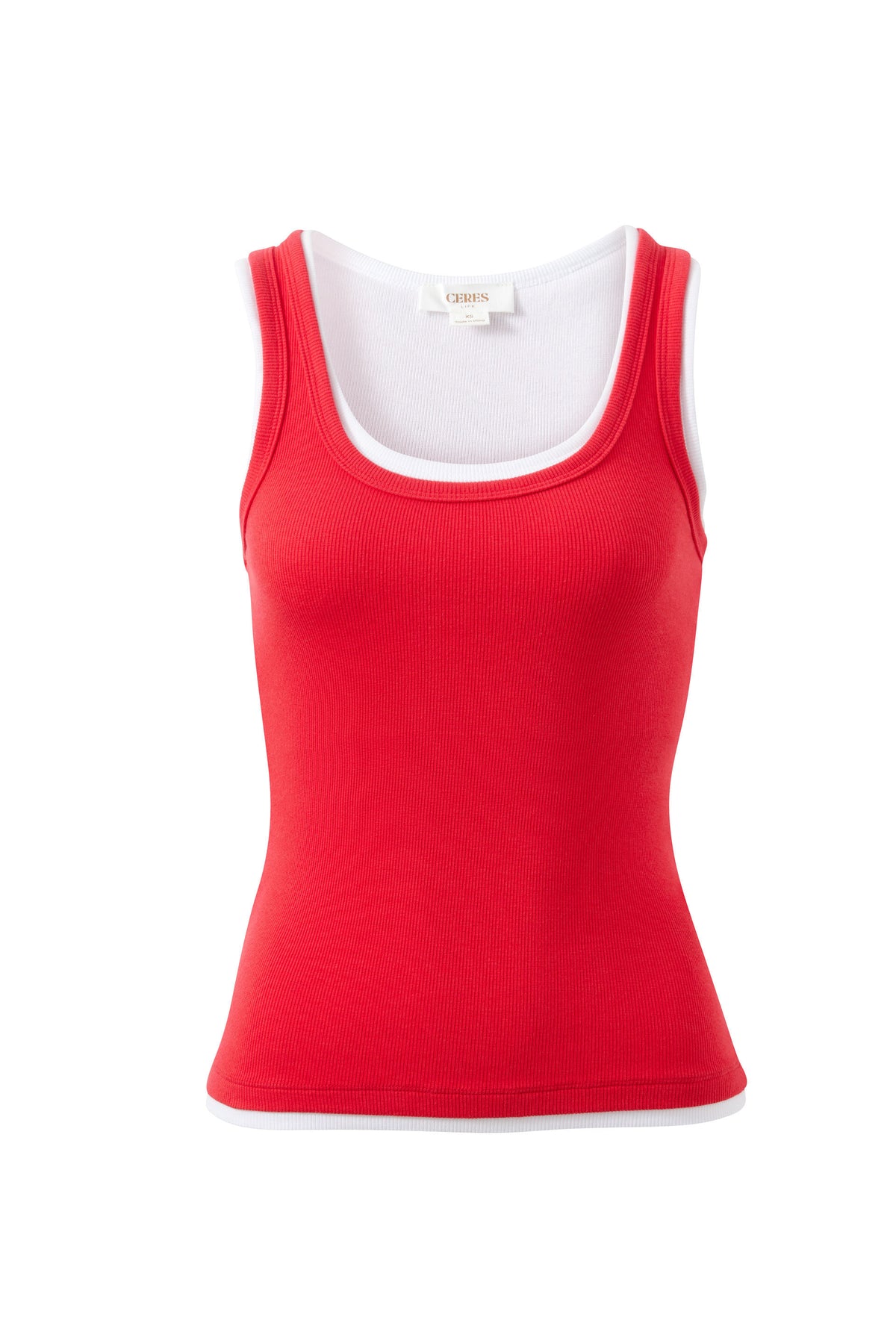 Ceres Life Skylar Layered Rib Tank - Red/White, styled