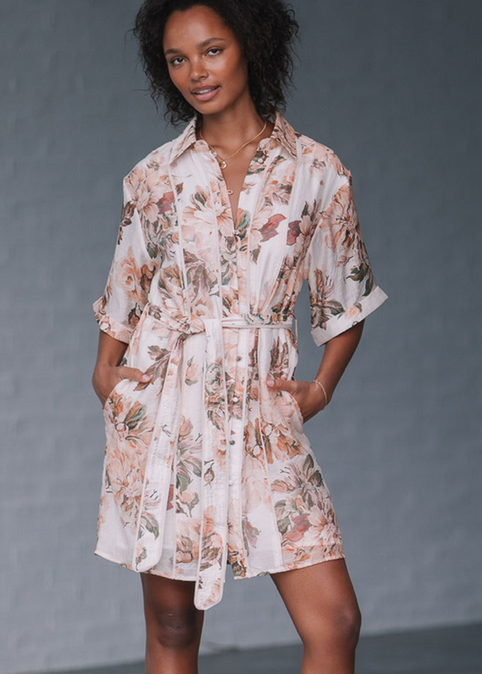 Parisian Flower Shirt Dress - Natural