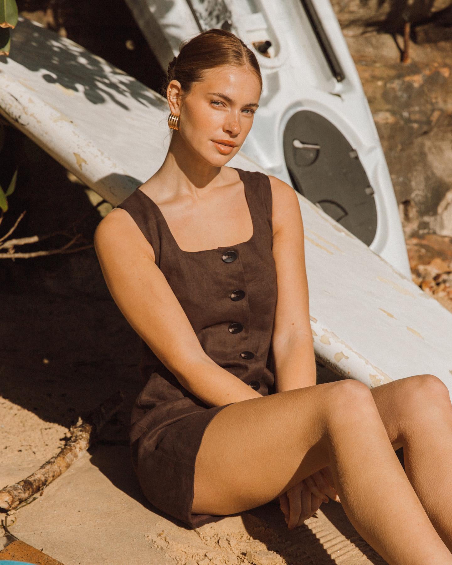 Elara Mini Vest Dress - Brown