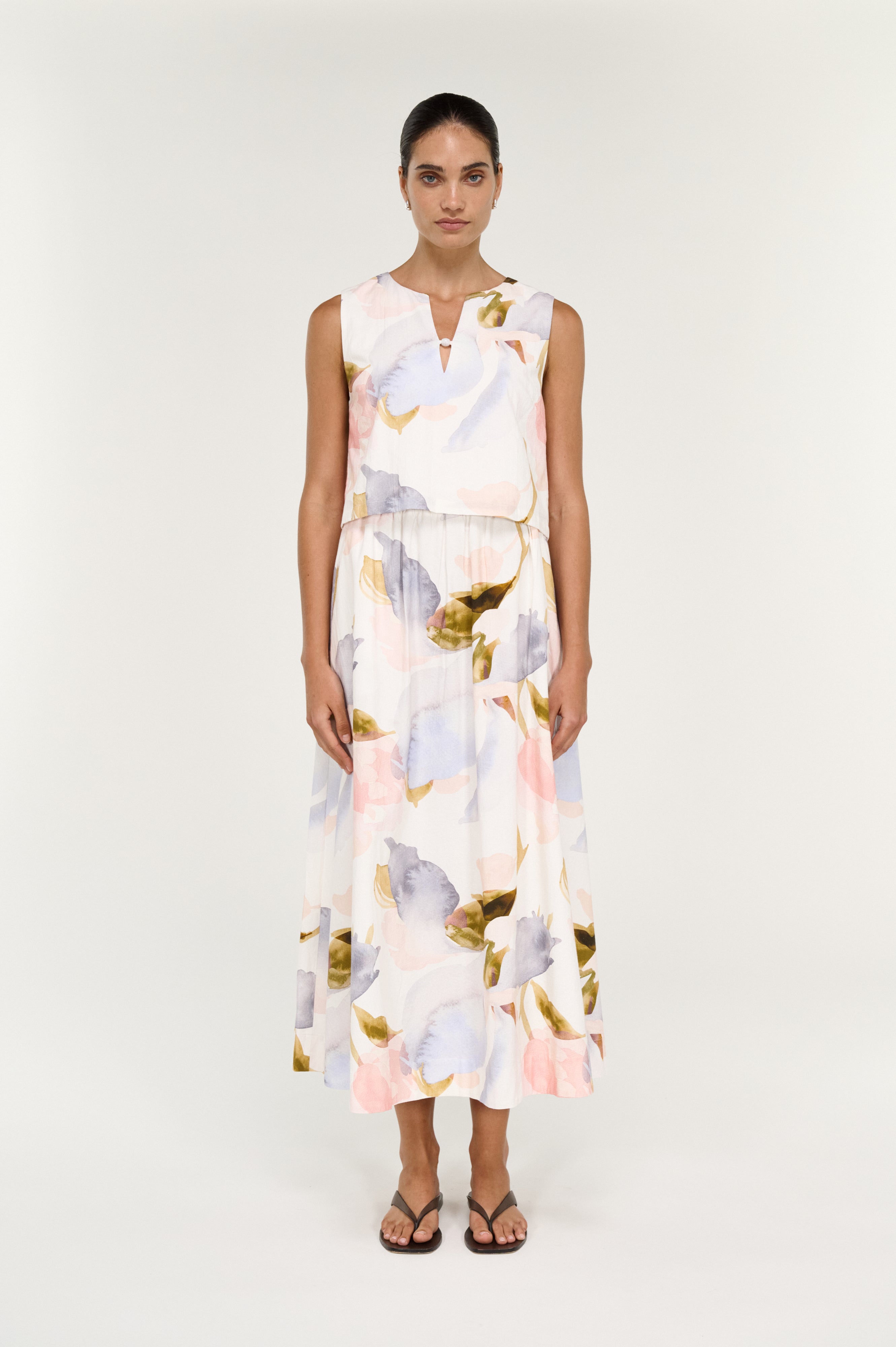 Valea Midi Skirt - Watercolour Floral