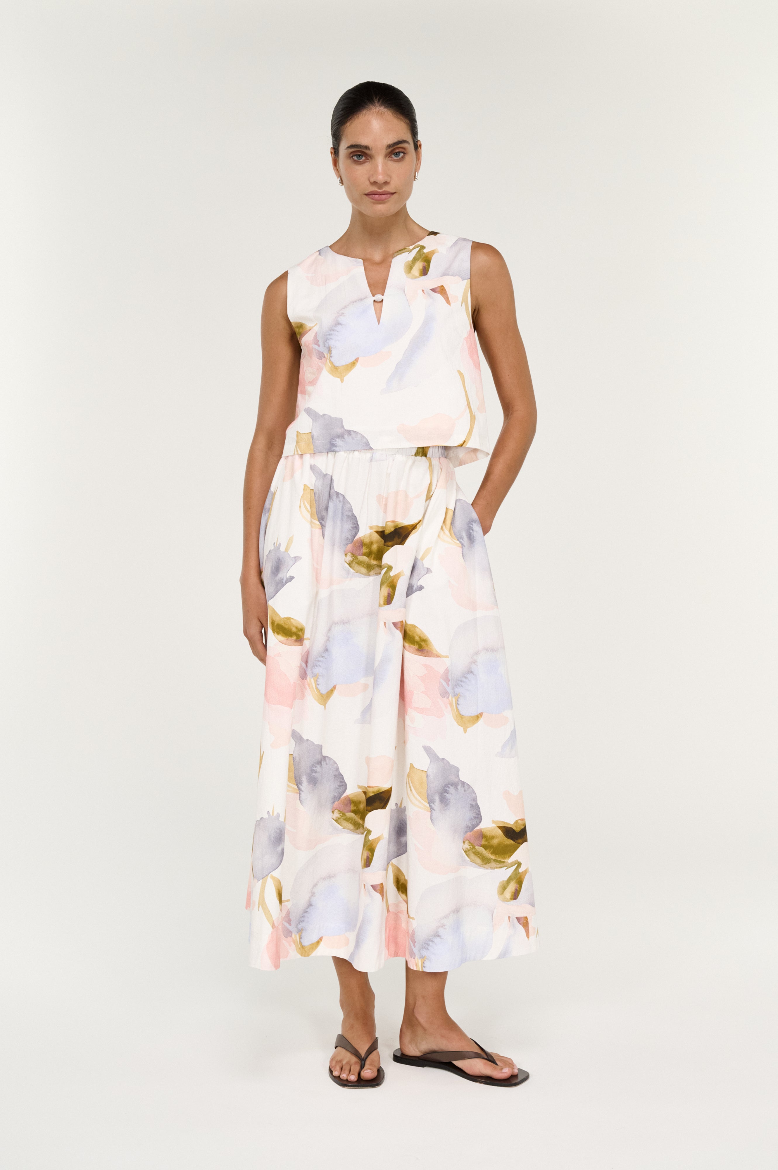 Valea Midi Skirt - Watercolour Floral