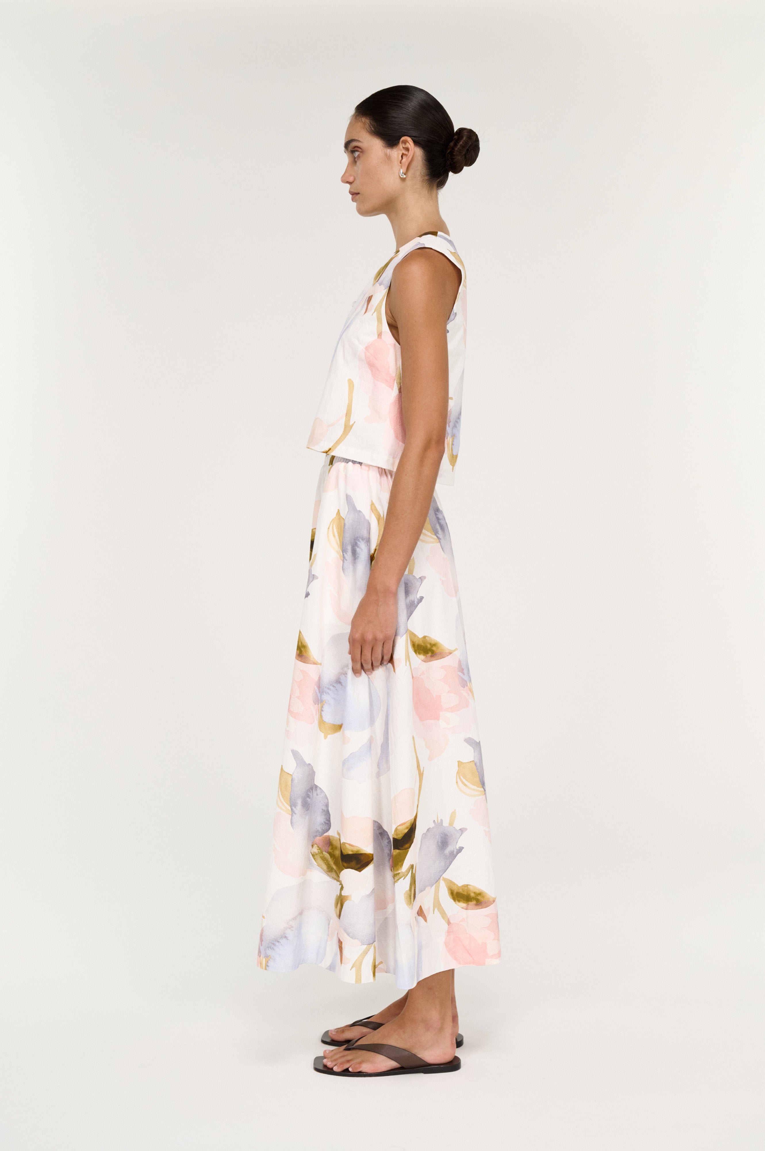 Valea Midi Skirt - Watercolour Floral