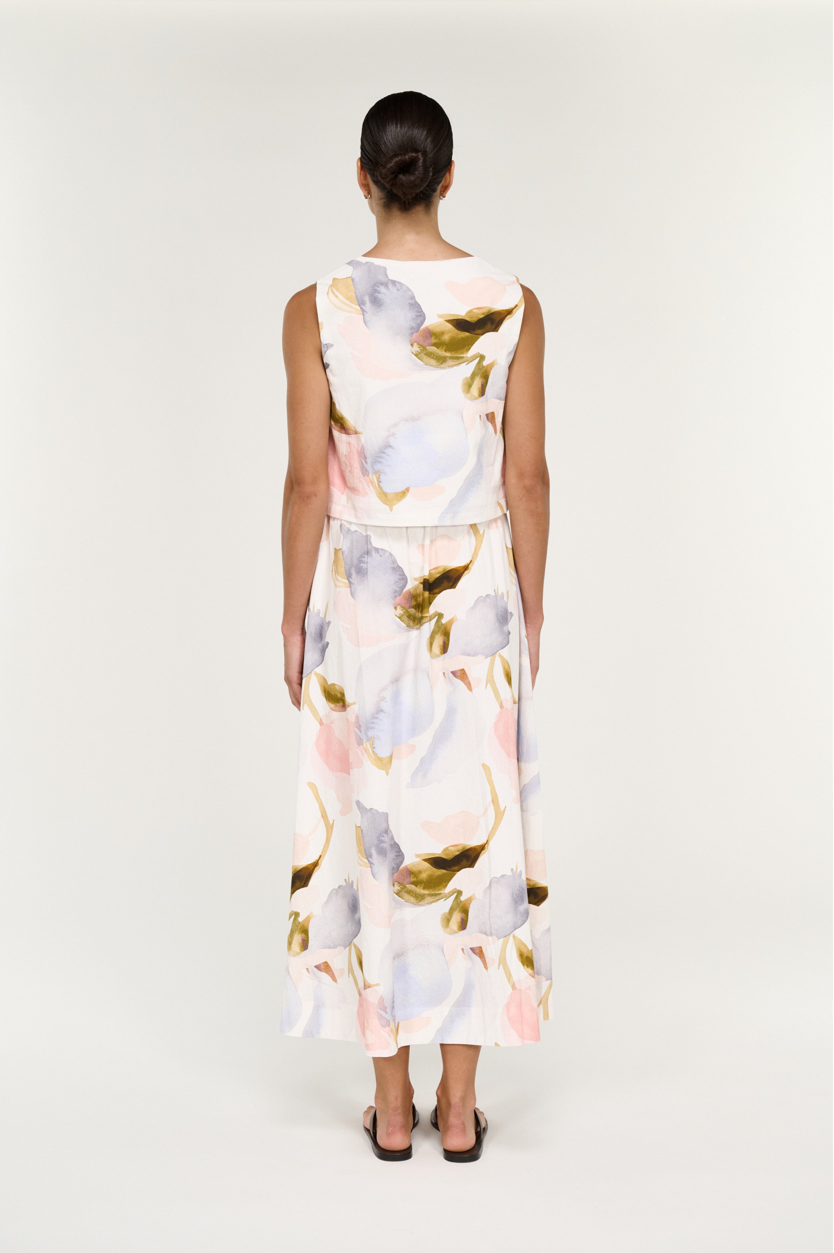 Valea Midi Skirt - Watercolour Floral