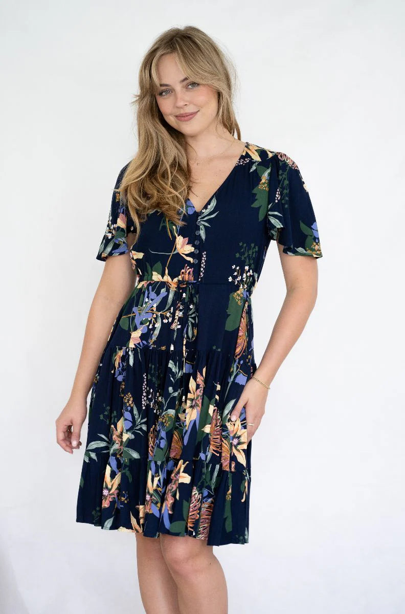 Selma Short Dress - Navy Floral