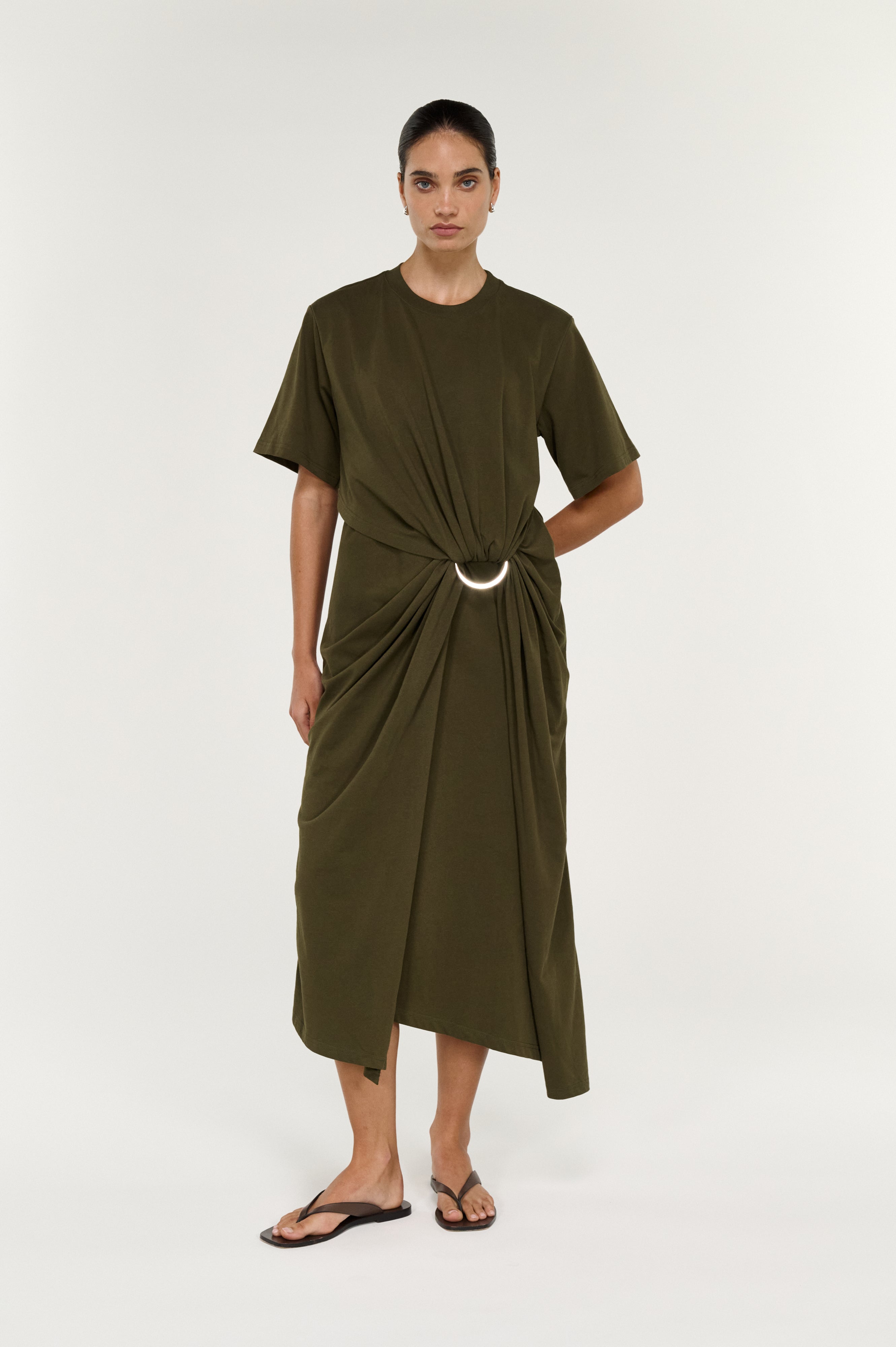 Tovae Draped Midi Tee Dress - Olive