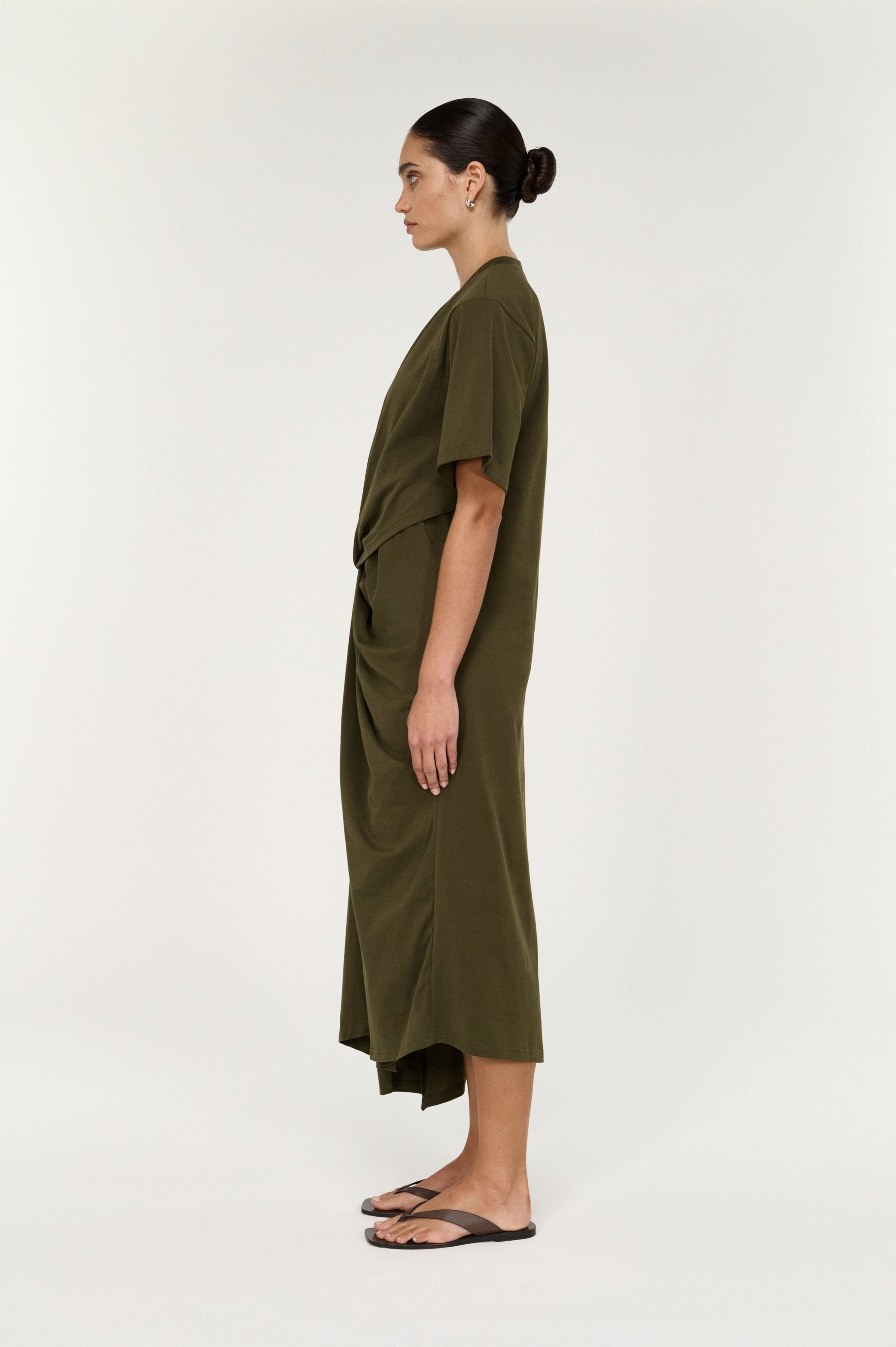 Tovae Draped Midi Tee Dress - Olive