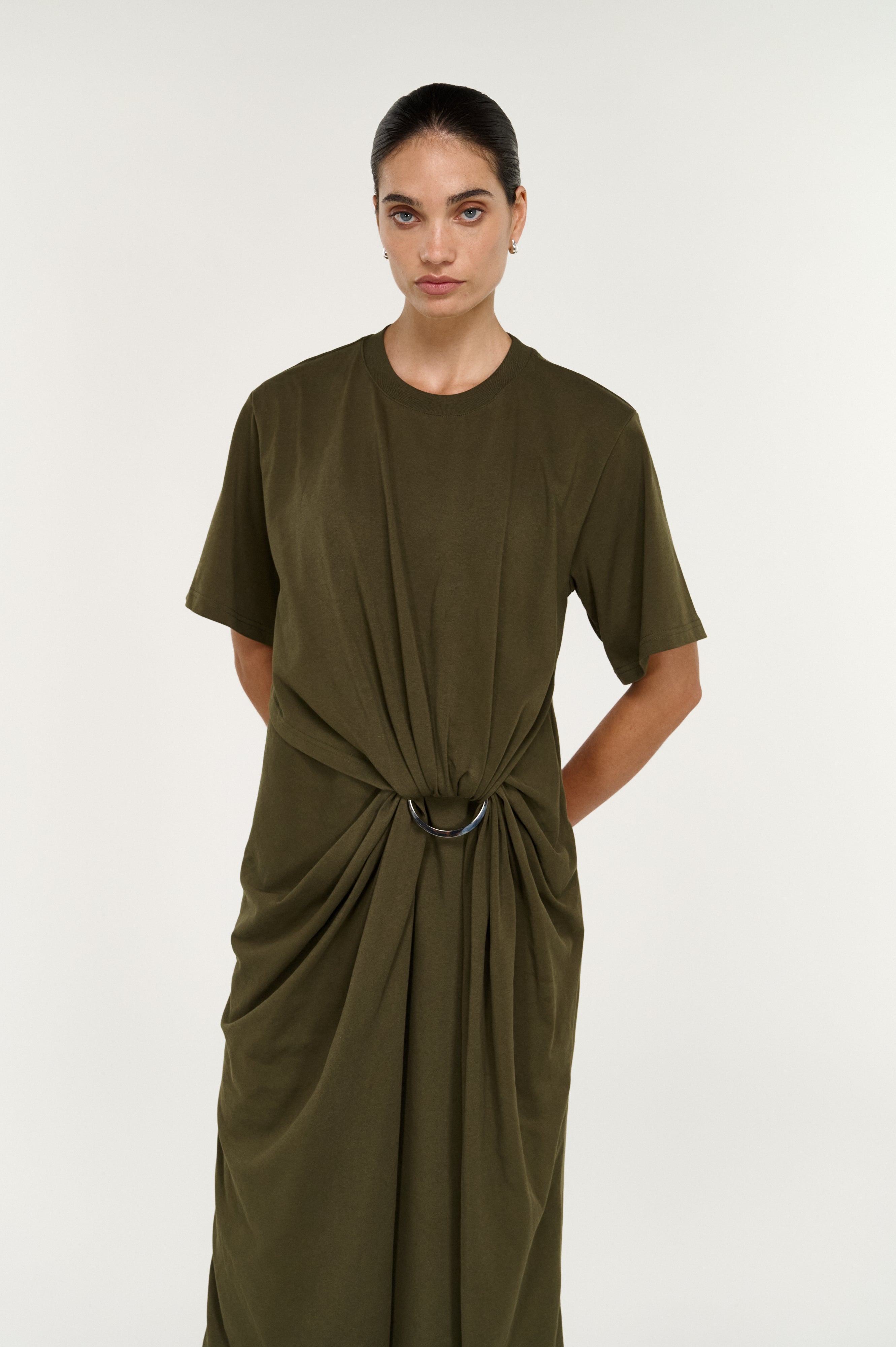 Tovae Draped Midi Tee Dress - Olive