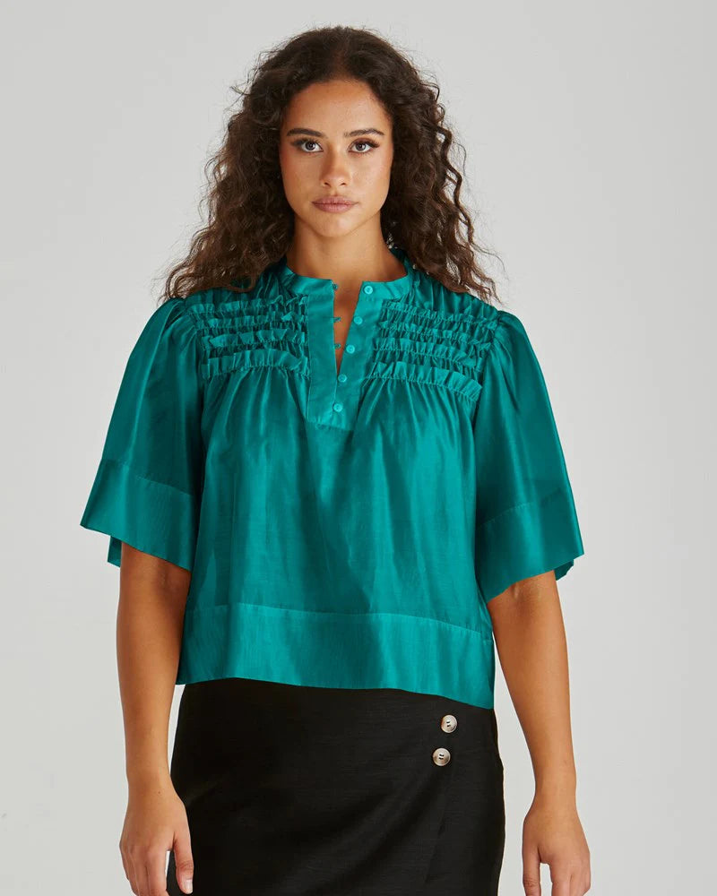Fillip Ruffle Yoke Blouse - Sea Green
