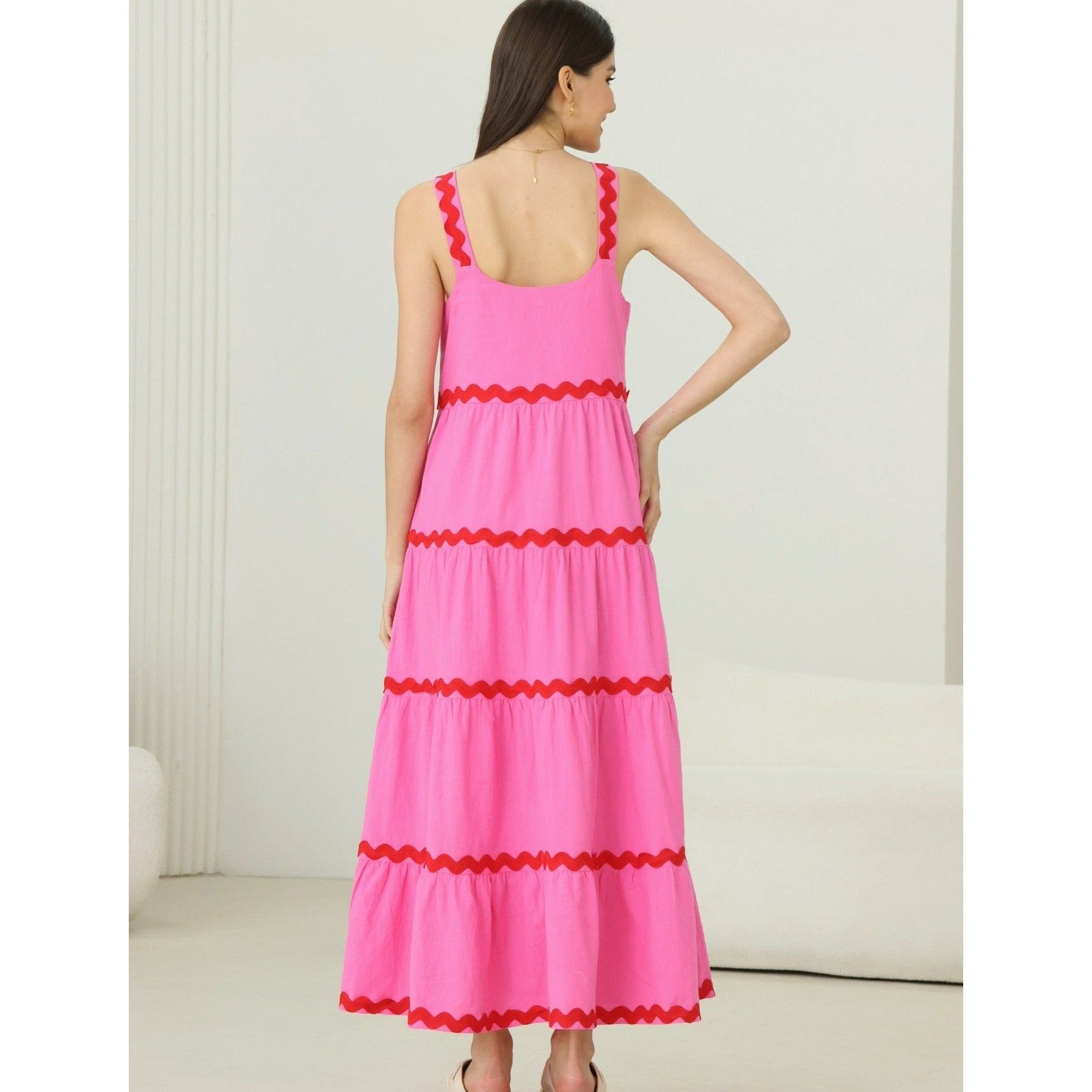 Pink and Red Ric Rac Maxi Dress
