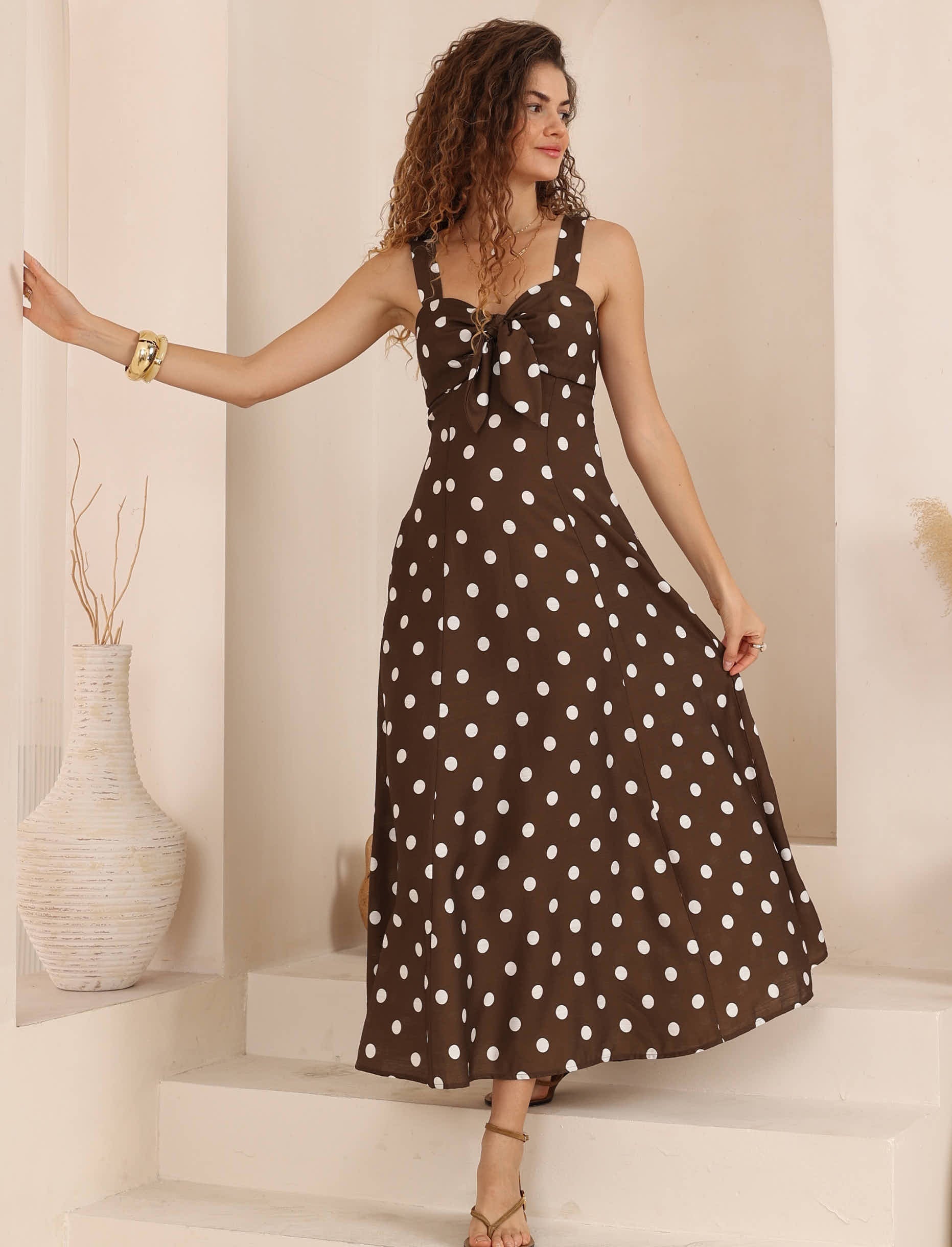 Amy Tie Front Maxi- Brown Spot