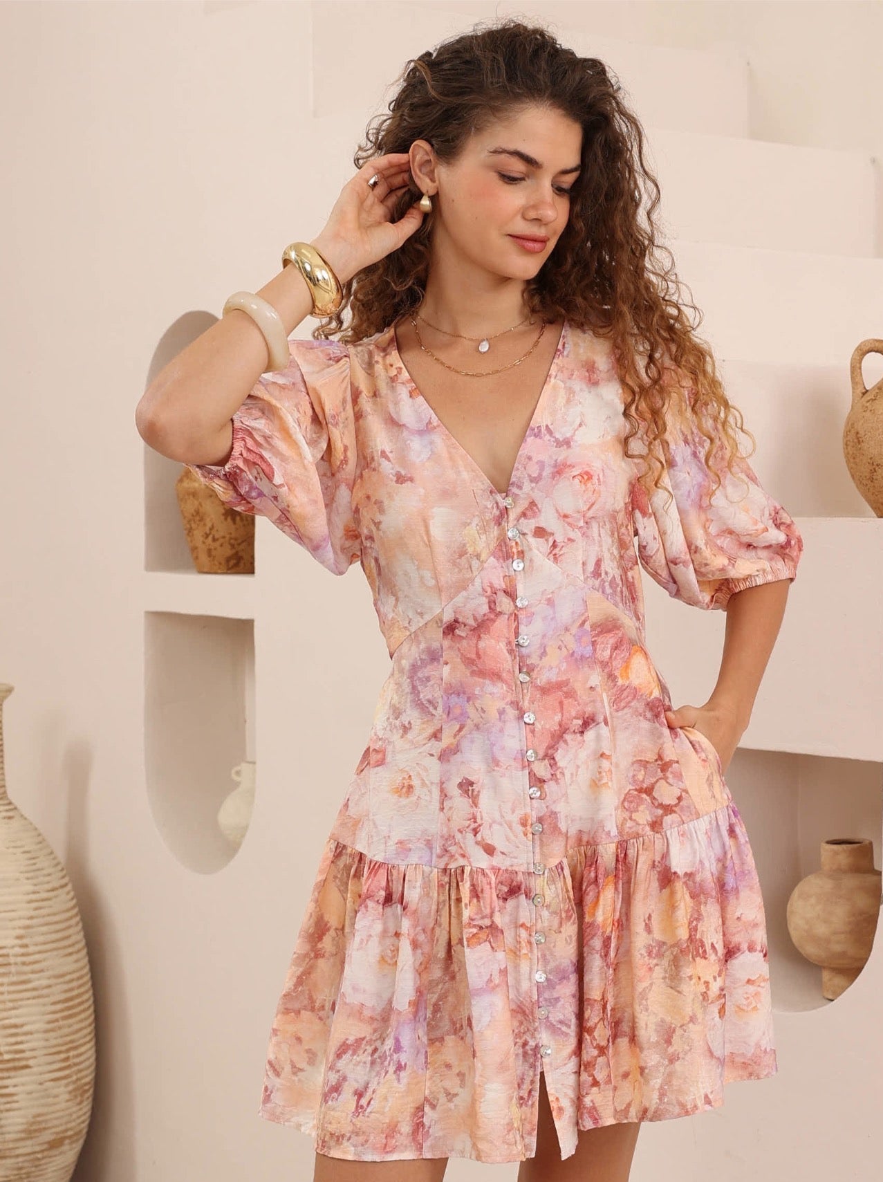Lush Dress - Pink Floral Print