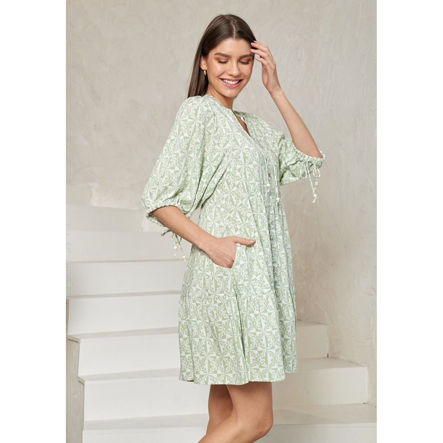 Babydoll Dress - Green Print