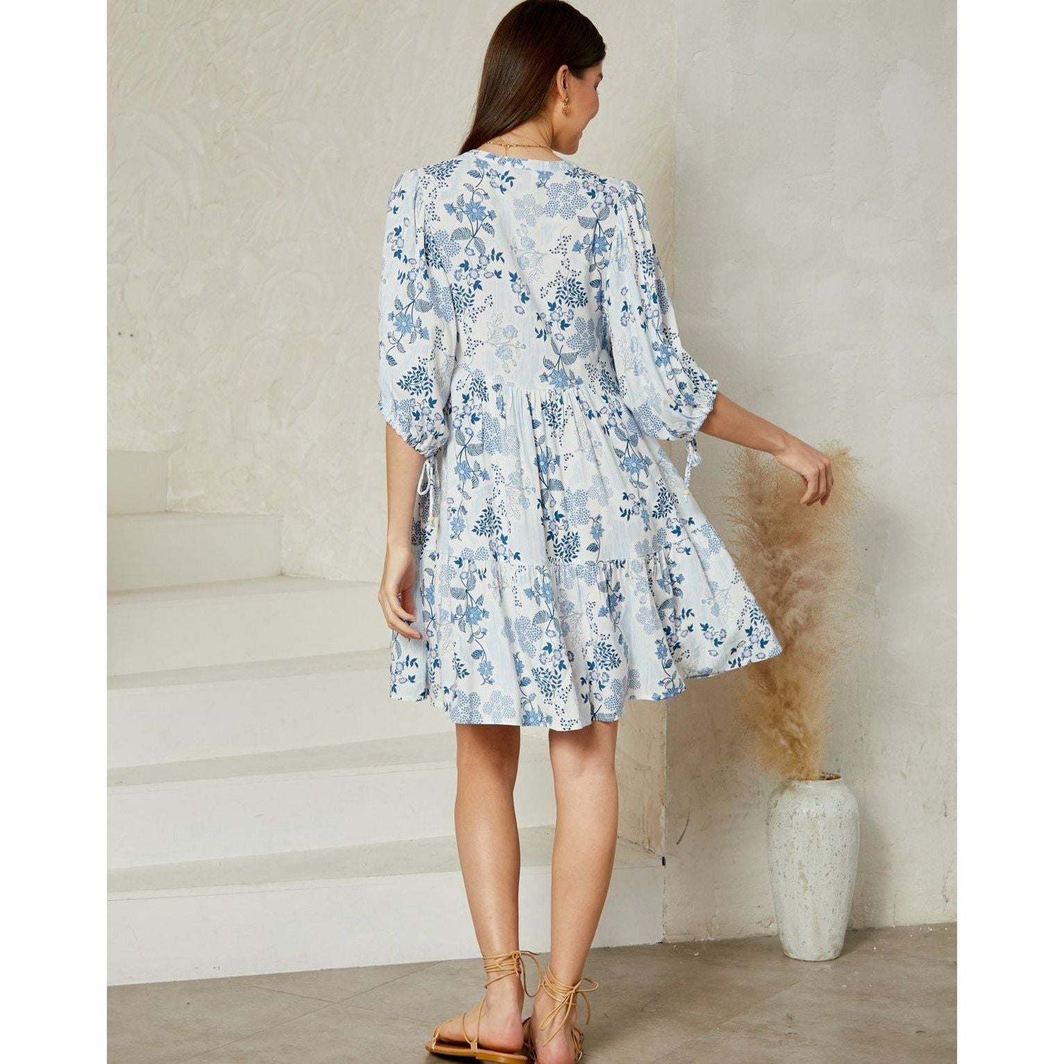 Babydoll Dress - Blue/White Print