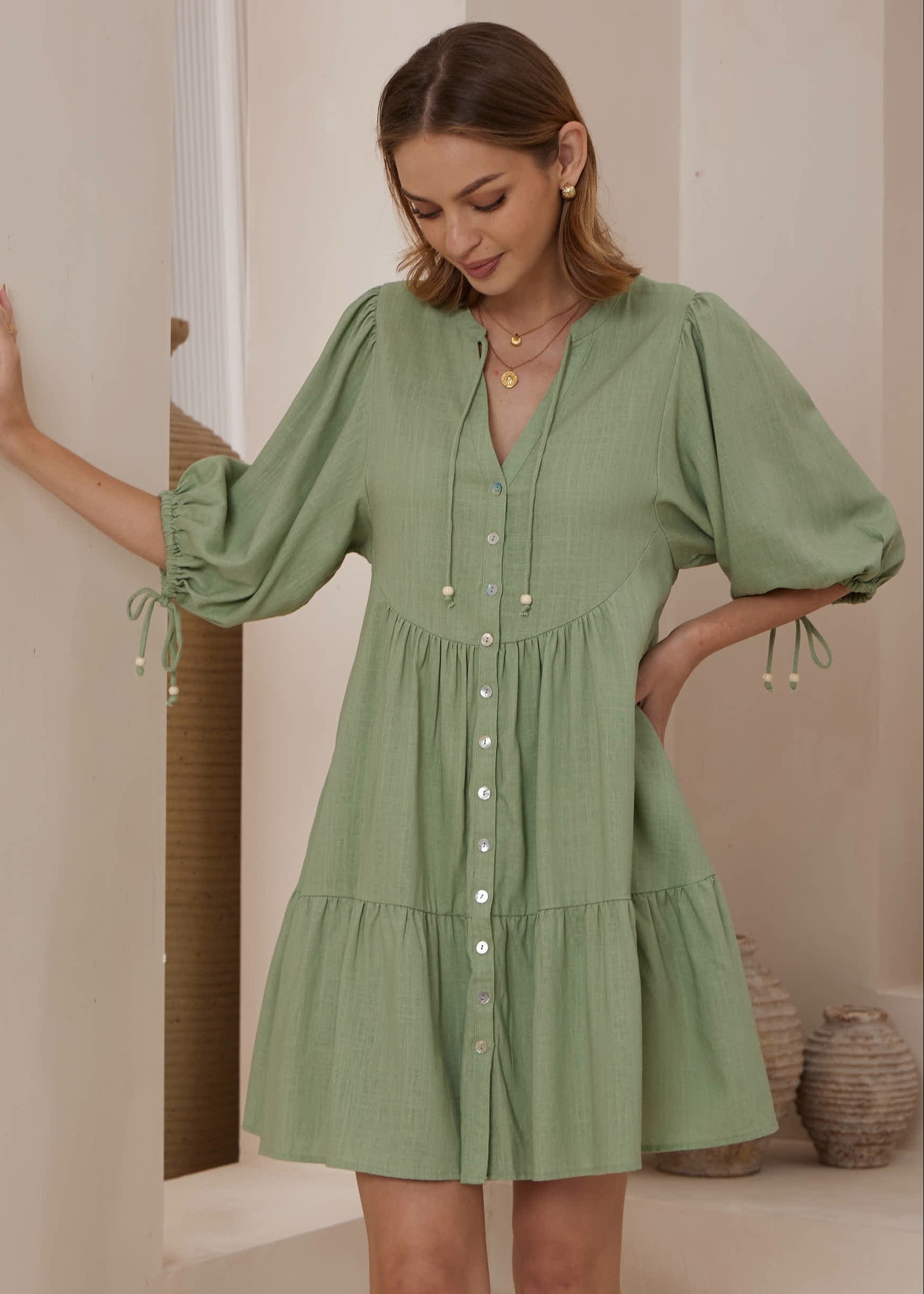 Babydoll Dress - Sage