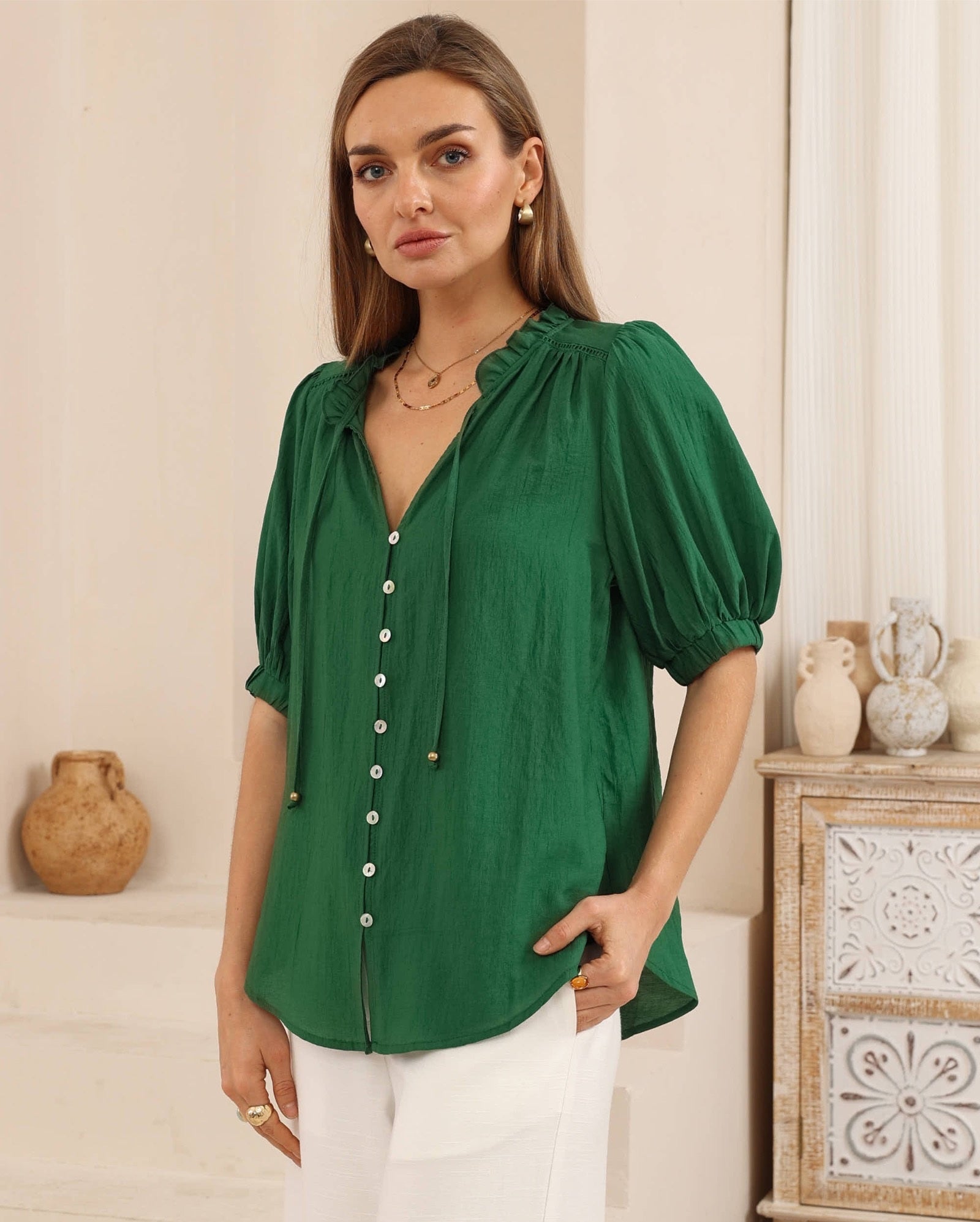 Lily Puff Sleeve Top - Green