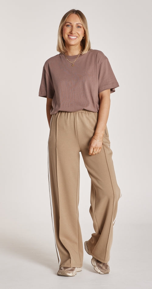 Noah Wide Leg Pant - Camel Stripe