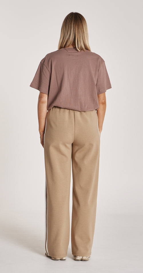 Noah Wide Leg Pant - Camel Stripe