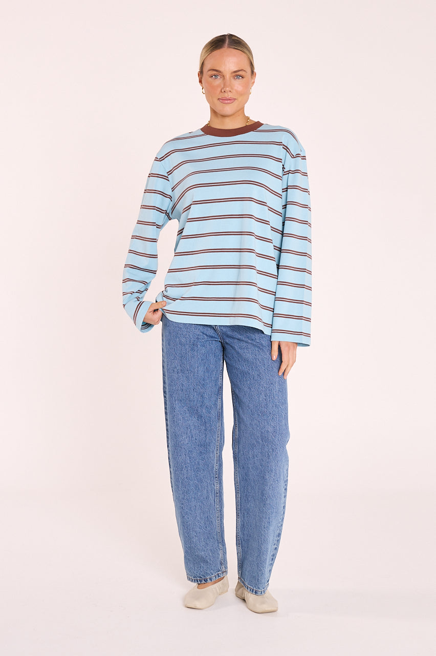 Carter Long Sleeve Tee - Blue Chocolate Stripe