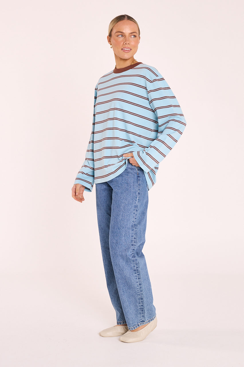 Carter Long Sleeve Tee - Blue Chocolate Stripe