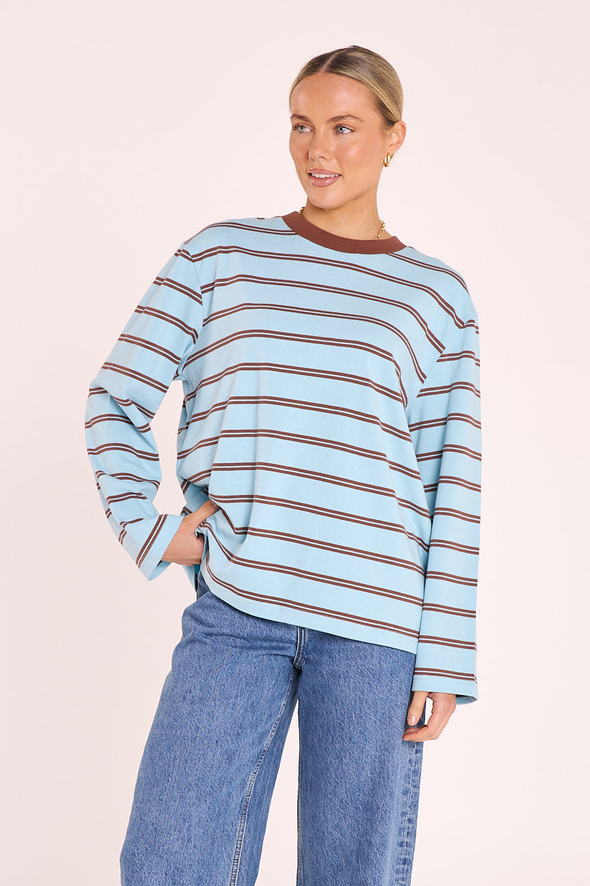 Carter Long Sleeve Tee - Blue Chocolate Stripe