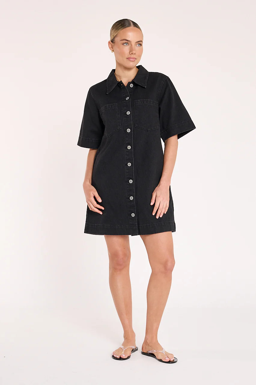 Grace Denim Dress - Black