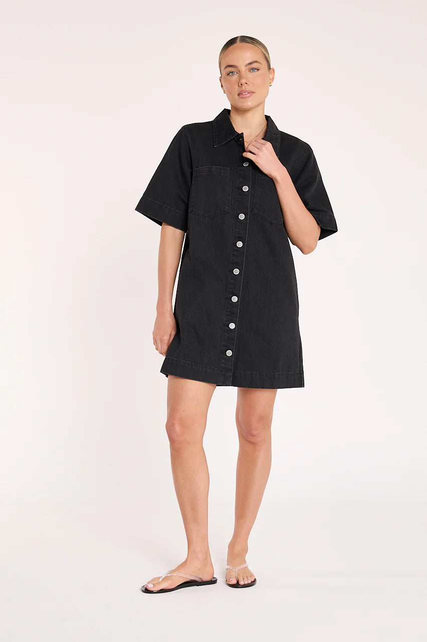Grace Denim Dress - Black