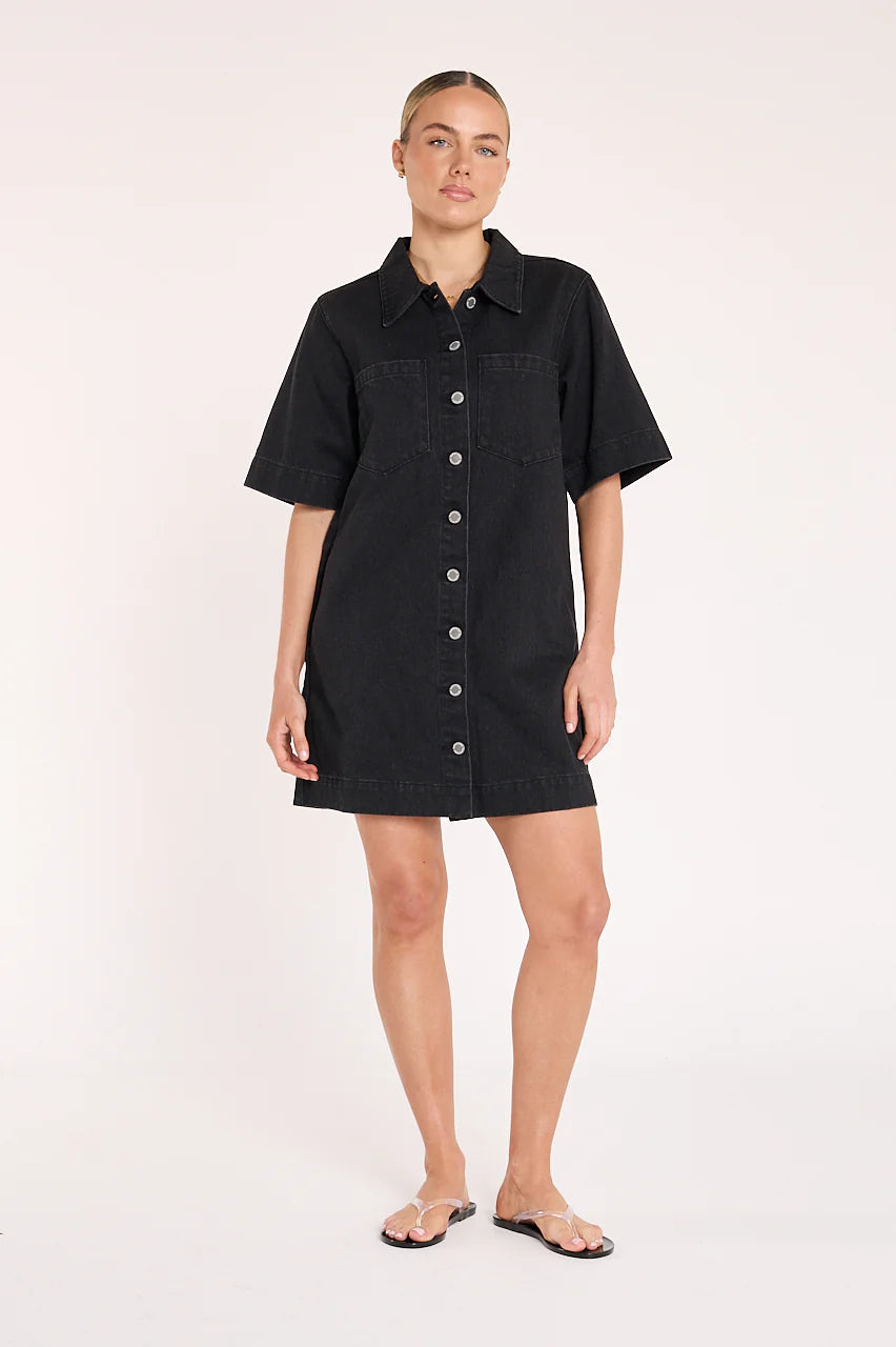 Grace Denim Dress - Black