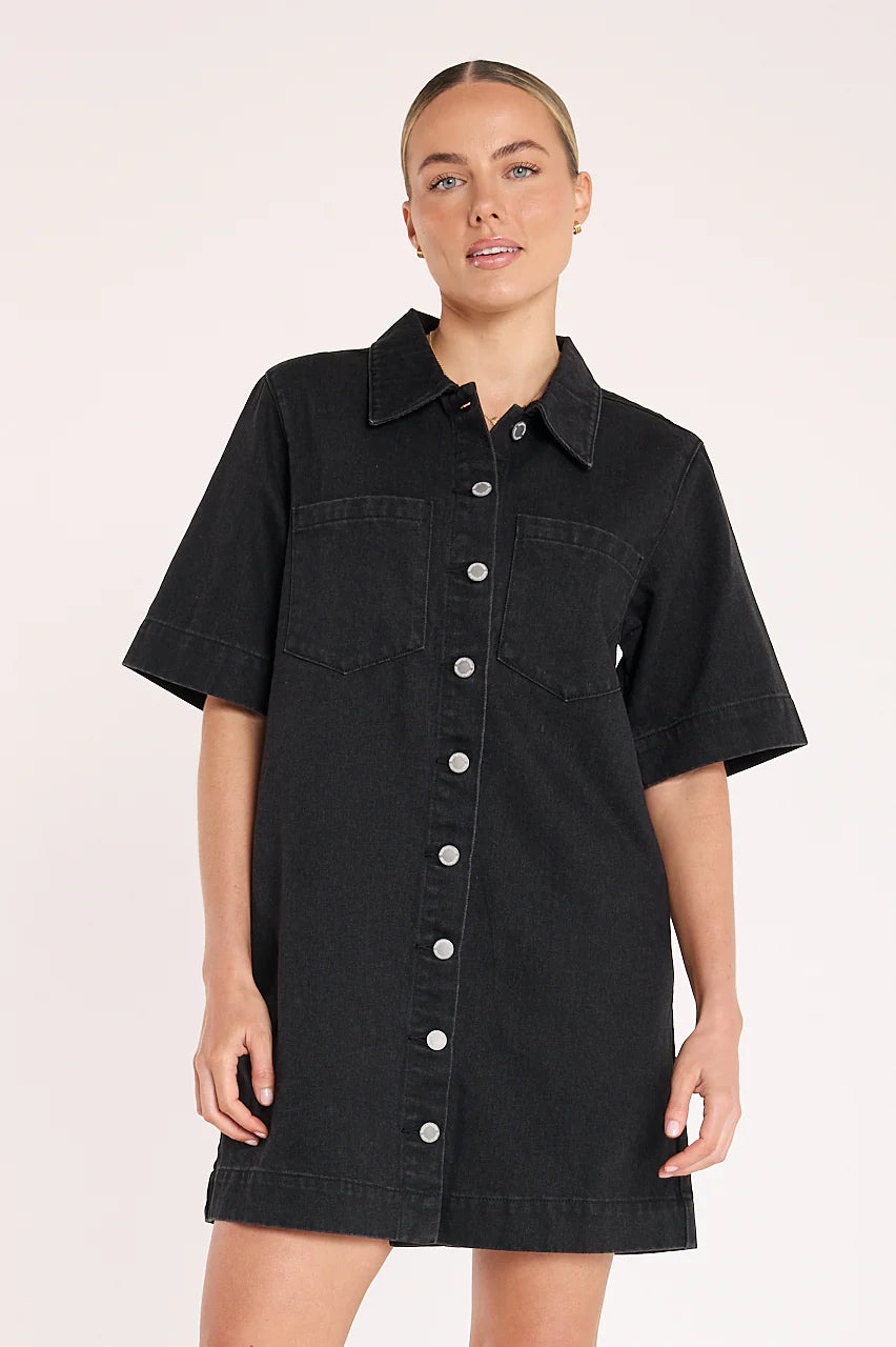 Grace Denim Dress - Black