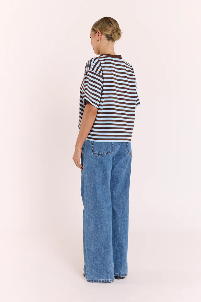 *PRE ORDER: Carter Boxy Tee - Chocolate Blue Stripe