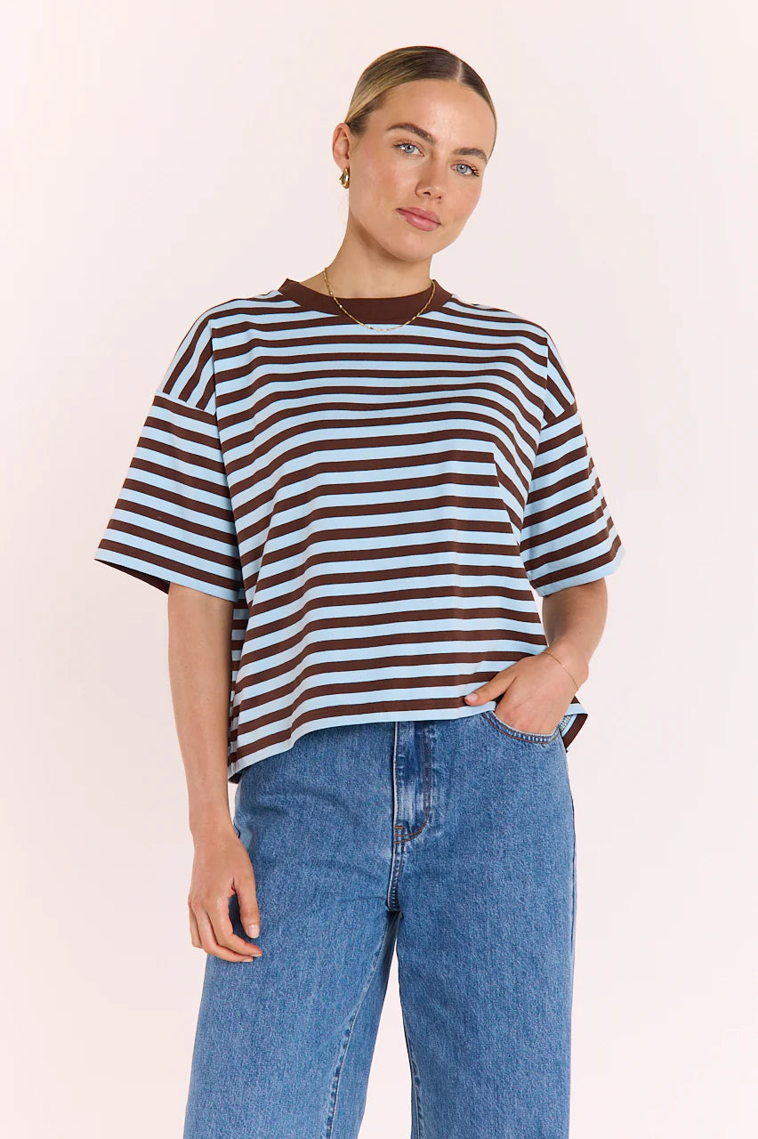 *PRE ORDER: Carter Boxy Tee - Chocolate Blue Stripe