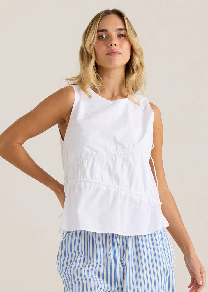 Elin Gathered Tie Top - White