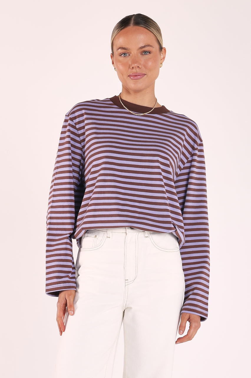 Carter Long Sleeve Tee - Chocolate Grape Stripe