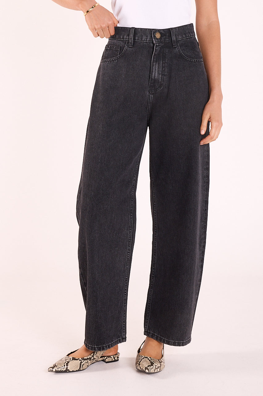 Feather & Noise Lola Barrel Jean in Washed Black, back view