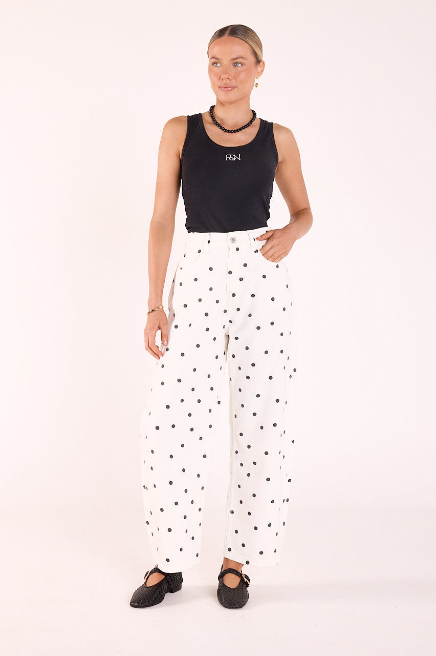 Feather & Noise Lola Barrel Jean - Black Spot, front view