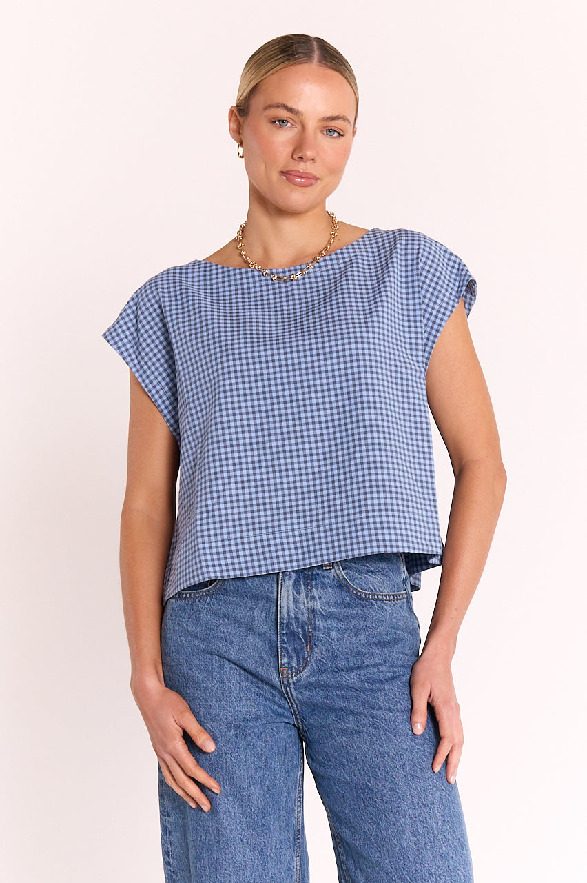 Feather & Noise Lottie Top - Blue Gingham