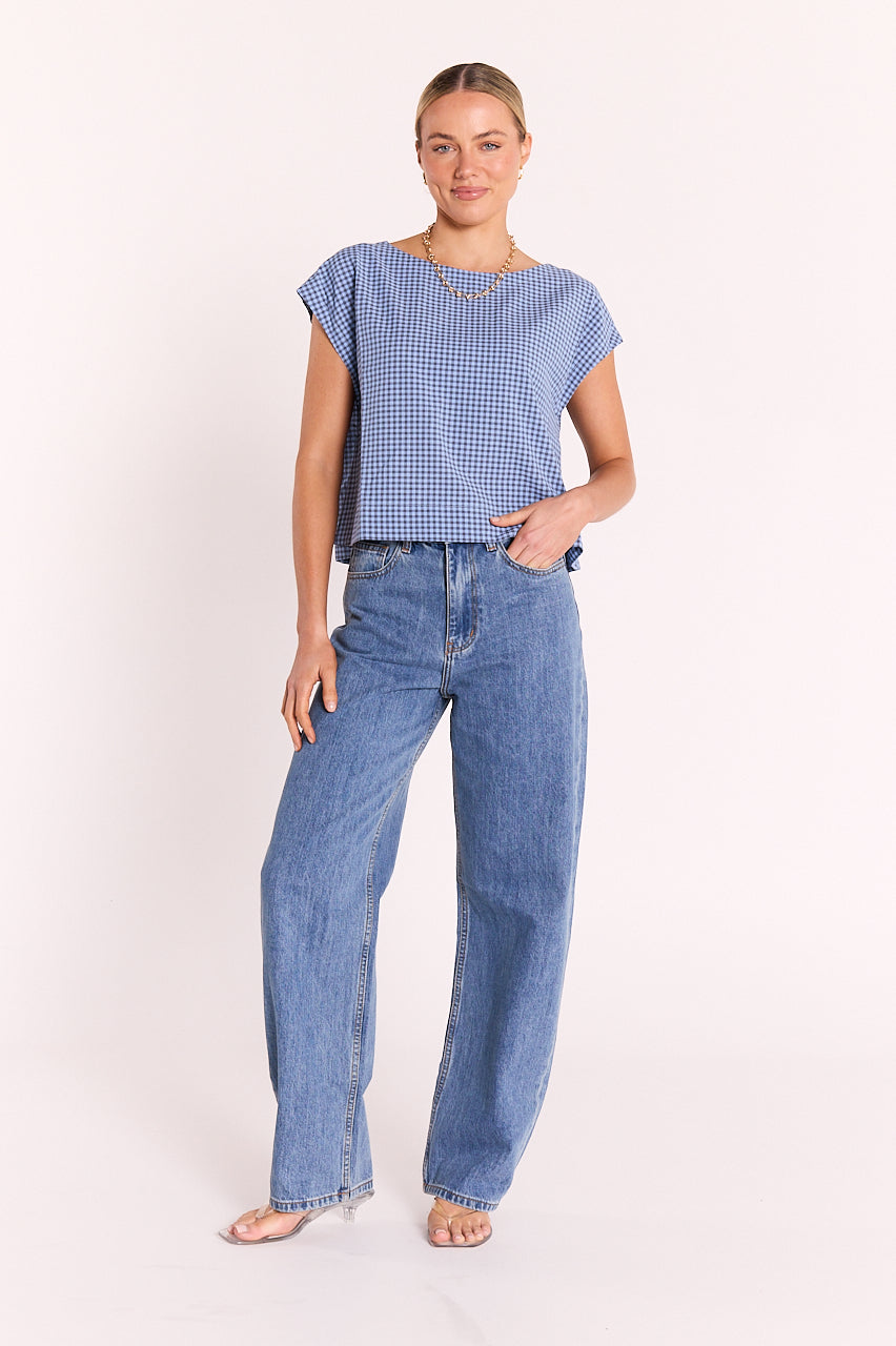 Feather & Noise Lottie Top - Blue Gingham, view 2