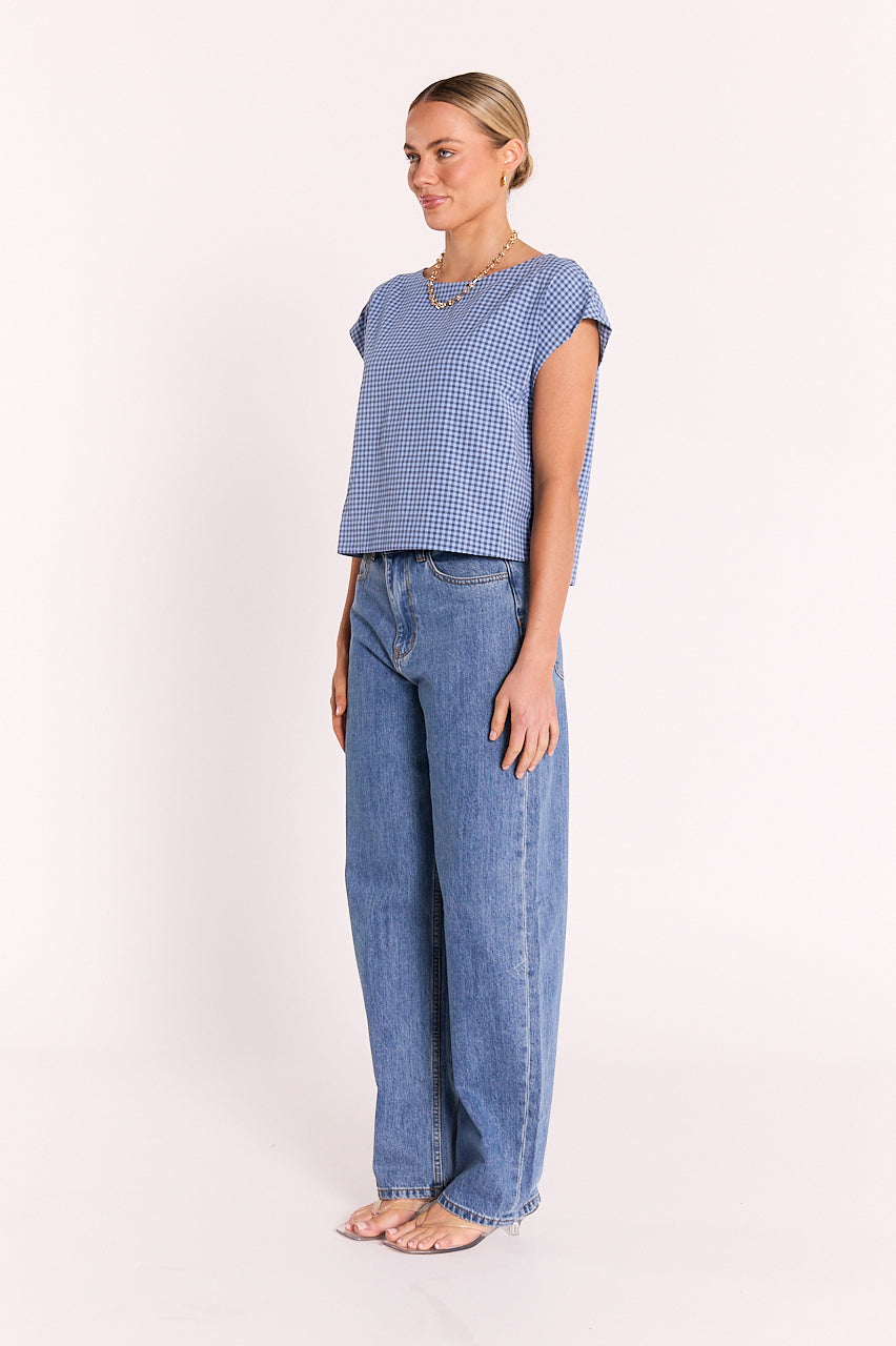 Feather & Noise Lottie Top - Blue Gingham, view 5