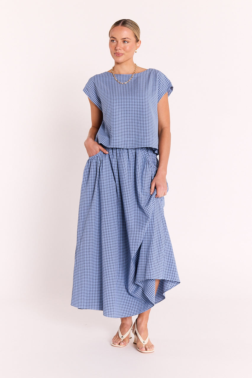 Feather & Noise Lottie Top - Blue Gingham, view 3